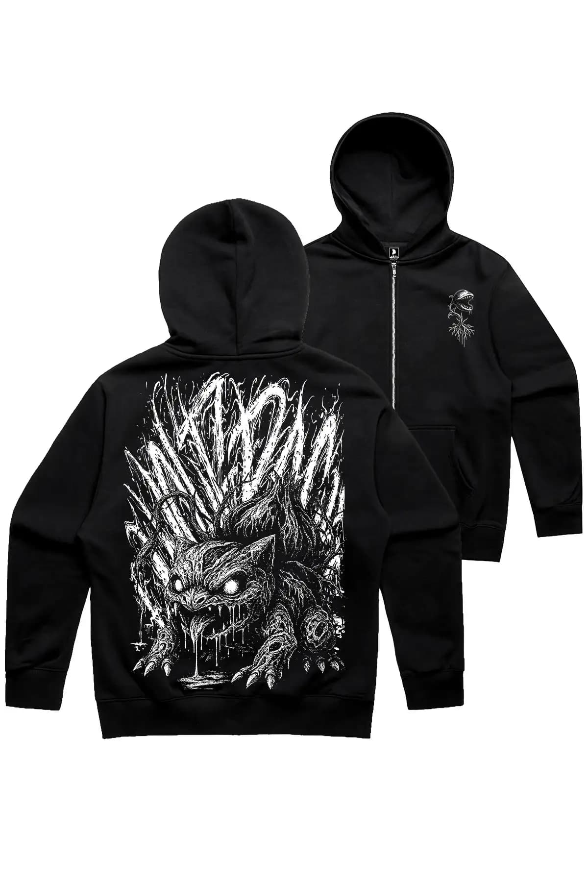 Black zip hoodie with GRAVEBACK ZIP HOODIE print - Wolfpack Clothing