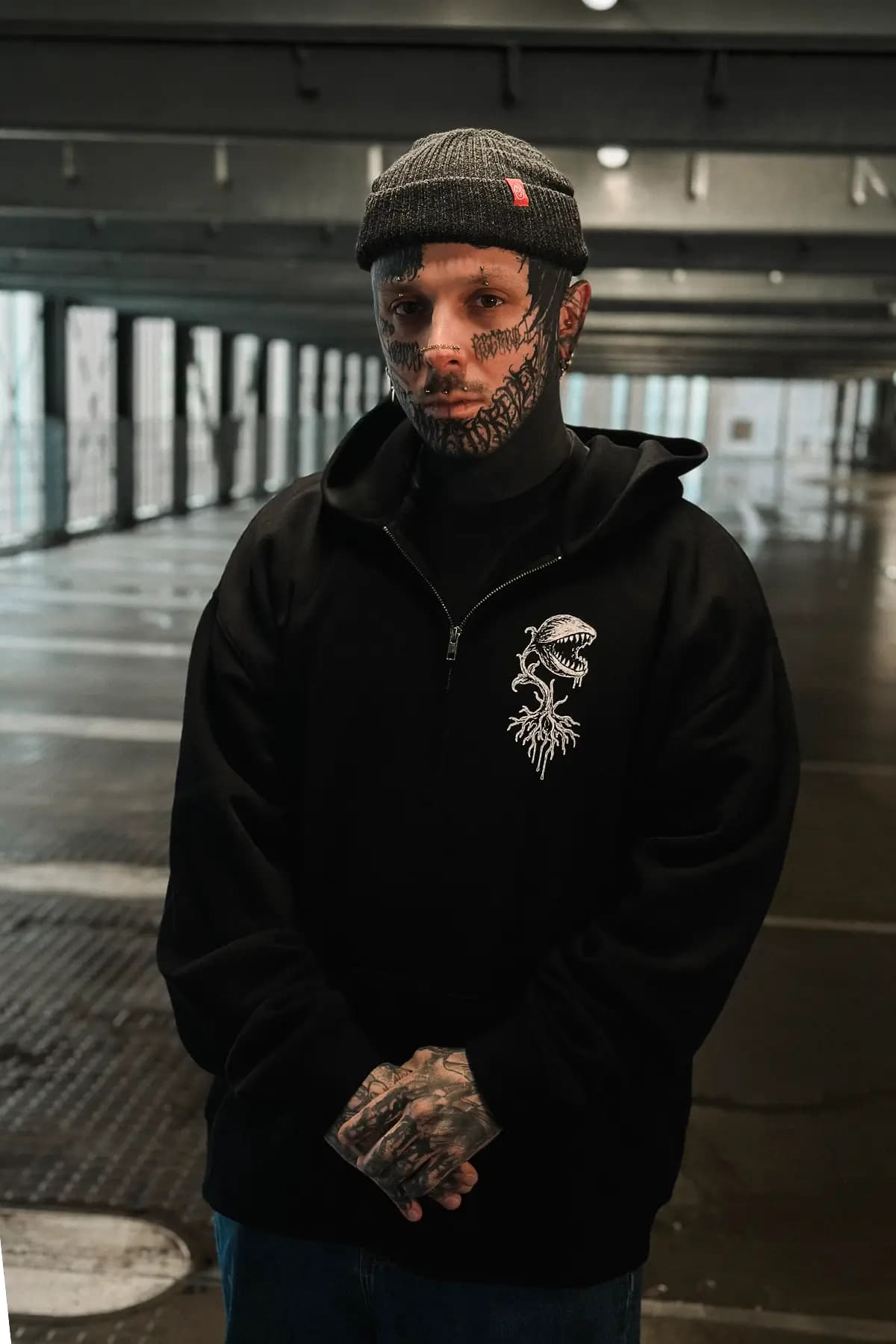Black zip hoodie with GRAVEBACK ZIP HOODIE print - Wolfpack Clothing