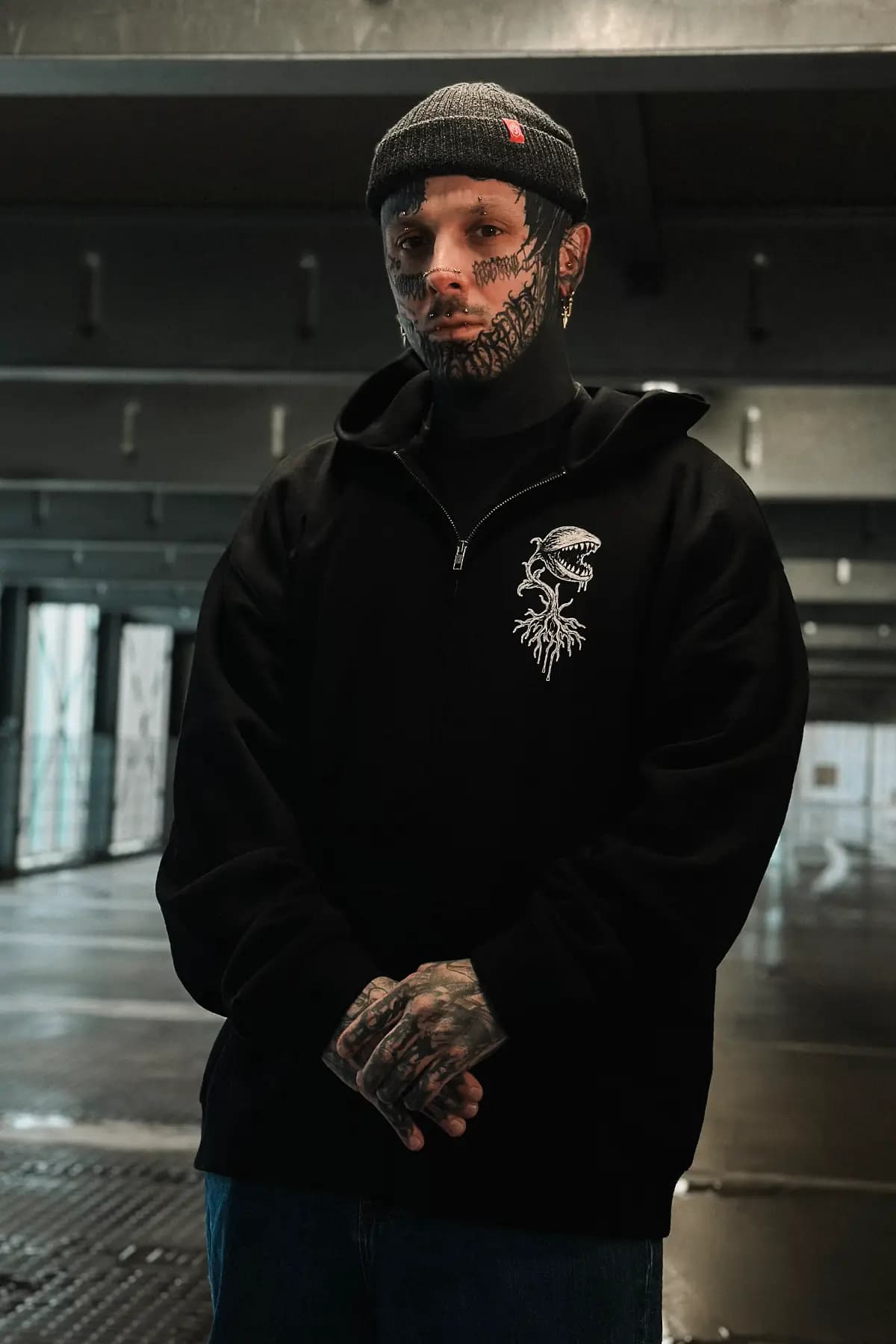 Black zip hoodie with GRAVEBACK ZIP HOODIE print - Wolfpack Clothing