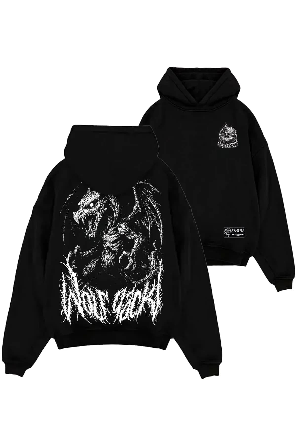 Black oversized hoodie with HELLFIRE OVERSIZED HOODIE UNISEX print - Wolfpack Clothing