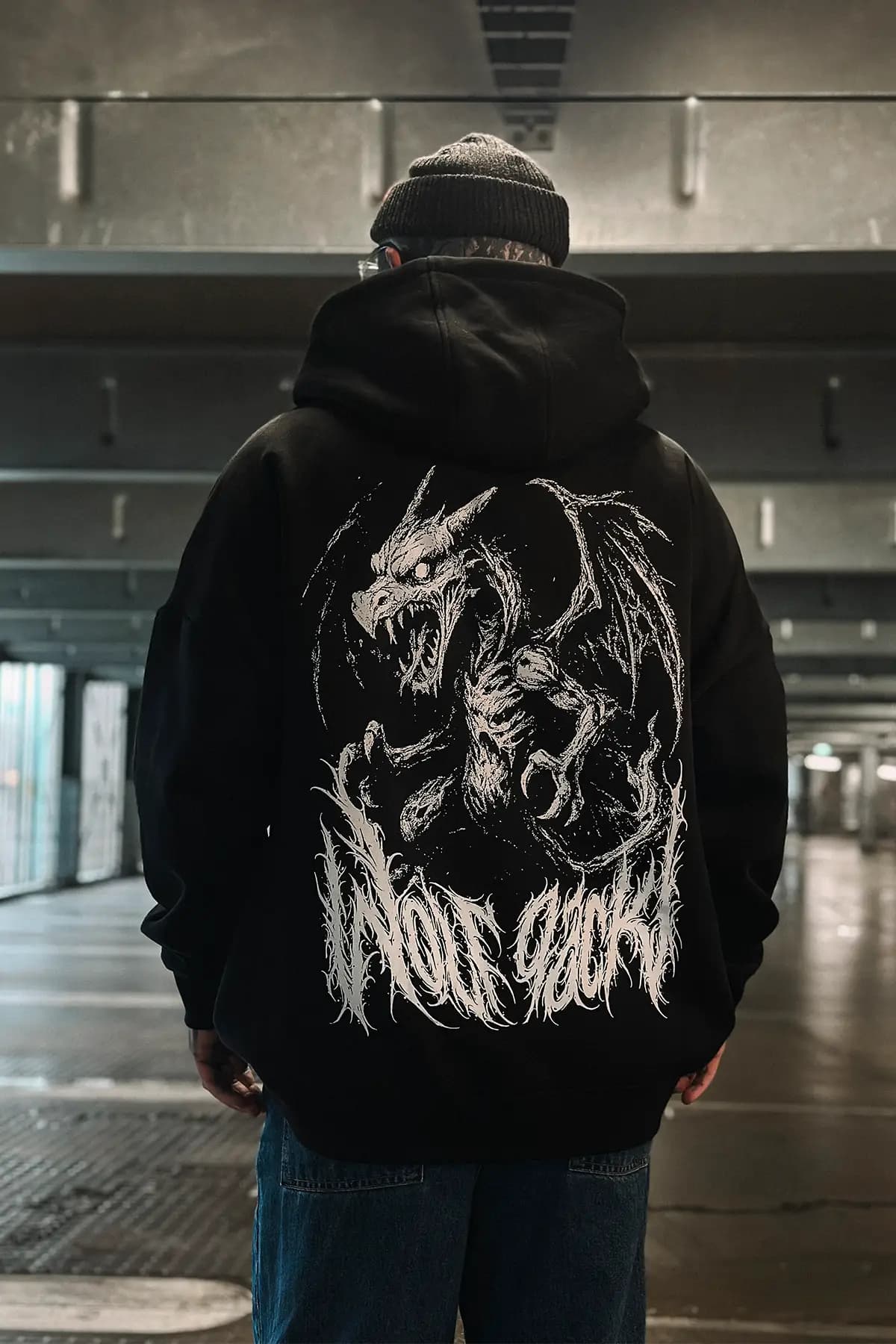 Black oversized hoodie with HELLFIRE OVERSIZED HOODIE UNISEX print - Wolfpack Clothing
