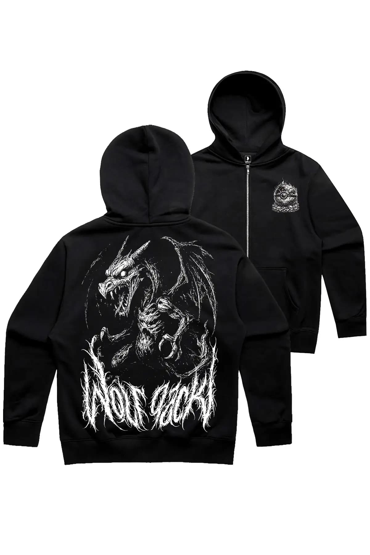 Black zip hoodie with HELLFIRE ZIP HOODIE print - Wolfpack Clothing