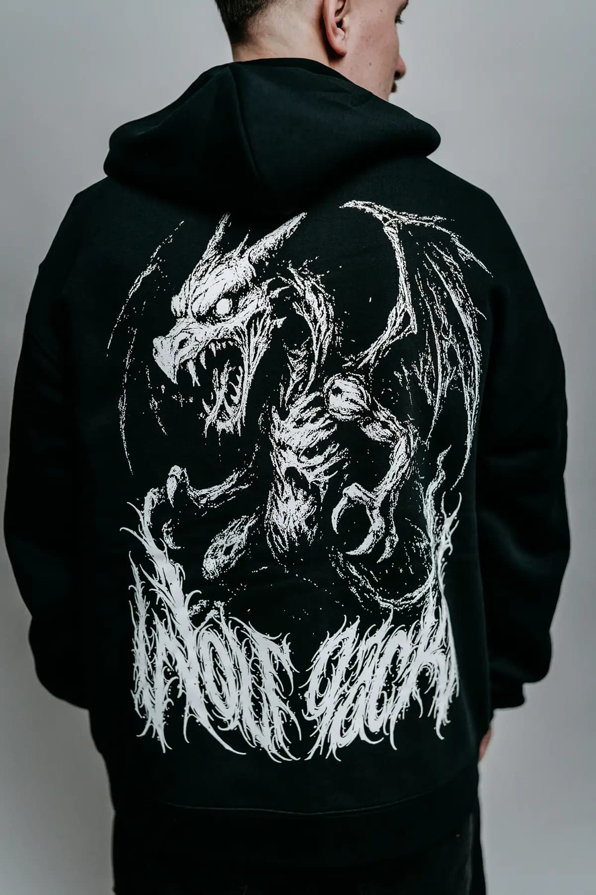 Black zip hoodie with HELLFIRE ZIP HOODIE print - Wolfpack Clothing