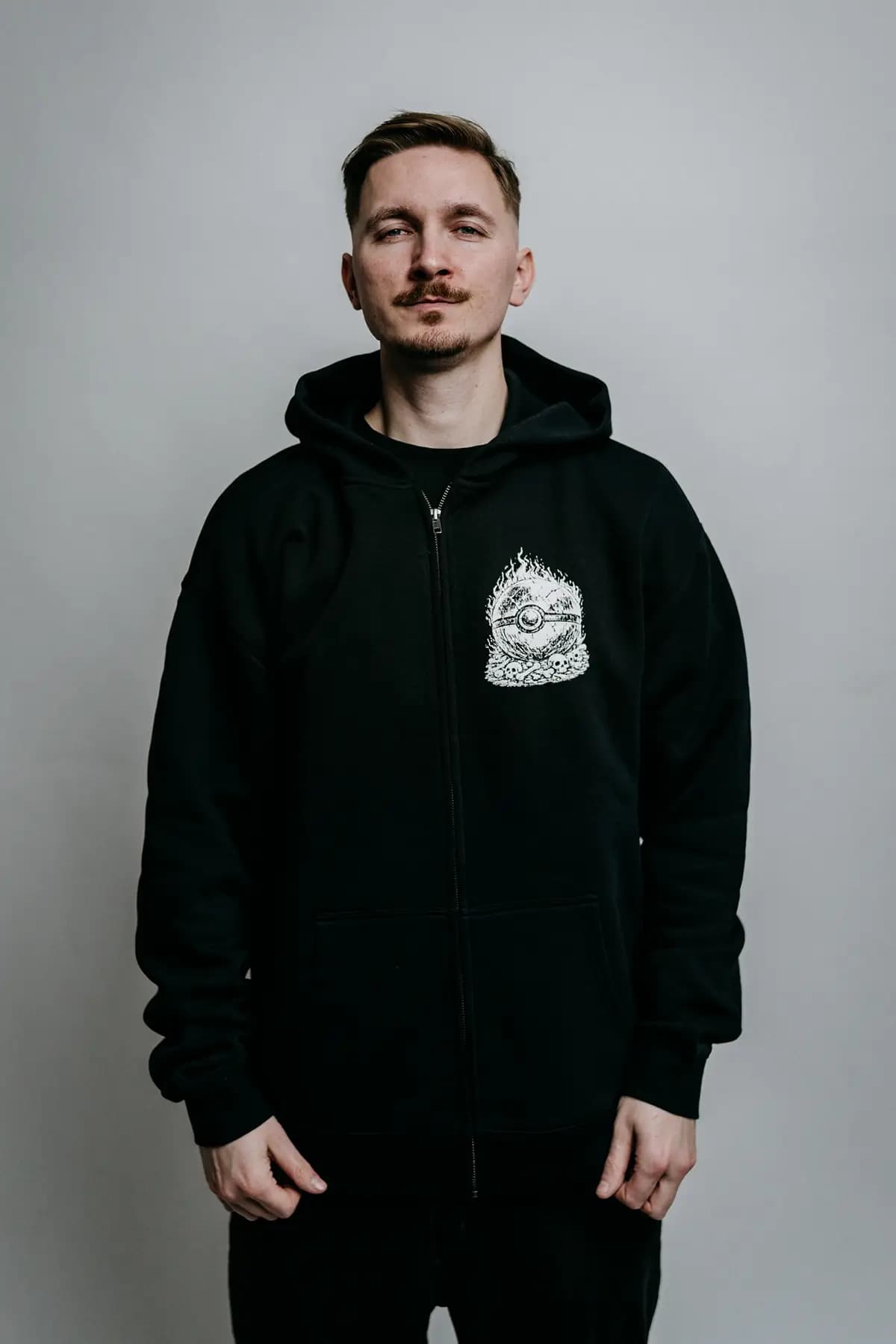 Black zip hoodie with HELLFIRE ZIP HOODIE print - Wolfpack Clothing