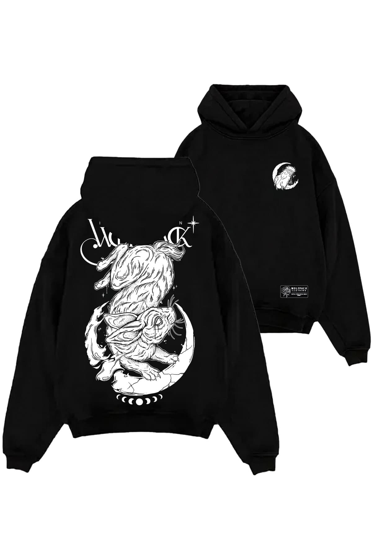 Black oversized hoodie with INTO THE UNKNOWN OVERSIZED HOODIE UNISEX print - Wolfpack Clothing