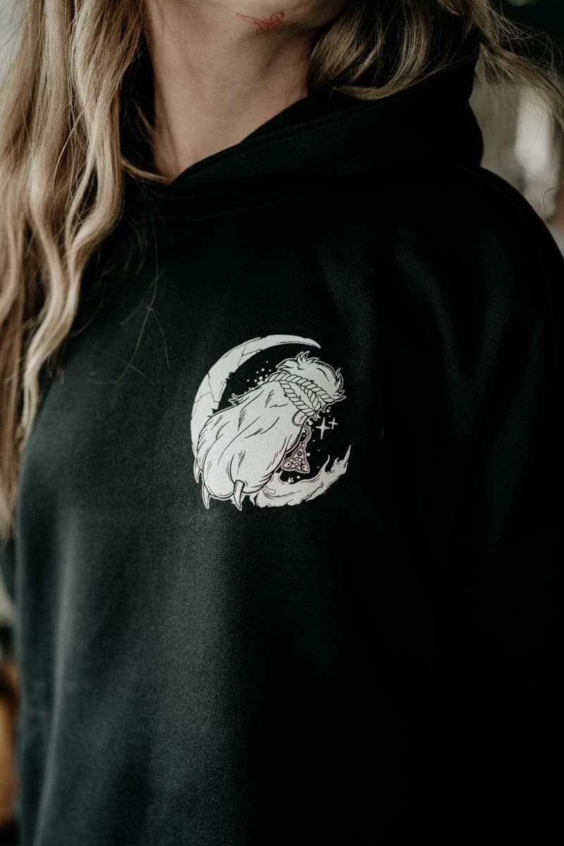 Black oversized hoodie with INTO THE UNKNOWN OVERSIZED HOODIE UNISEX print - Wolfpack Clothing