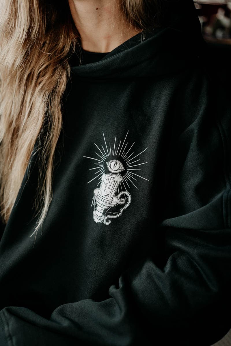Black oversized hoodie with MORNING STAR OVERSIZED HOODIE UNISEX print - Wolfpack Clothing