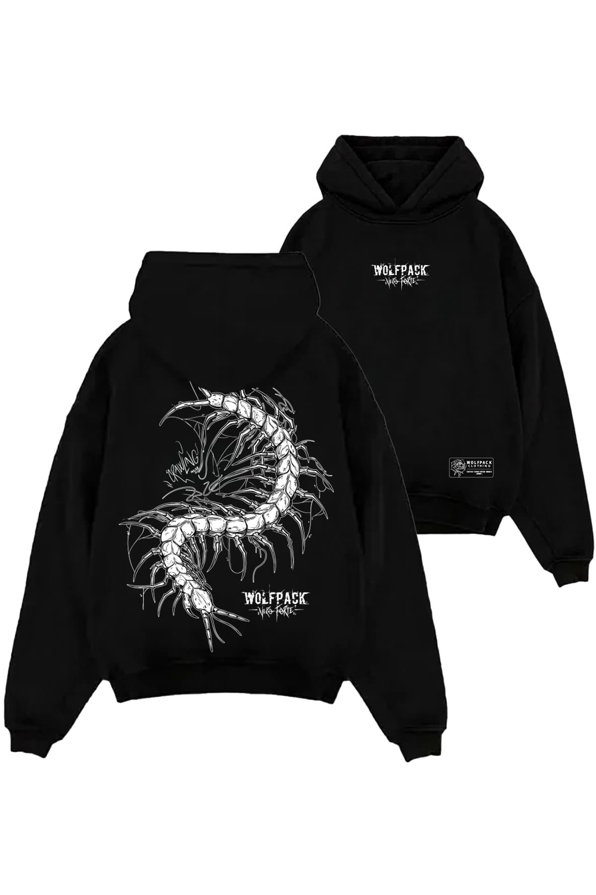 Black oversized hoodie with NEGATIVE ONE OVERSIZED HOODIE UNISEX print - Wolfpack Clothing