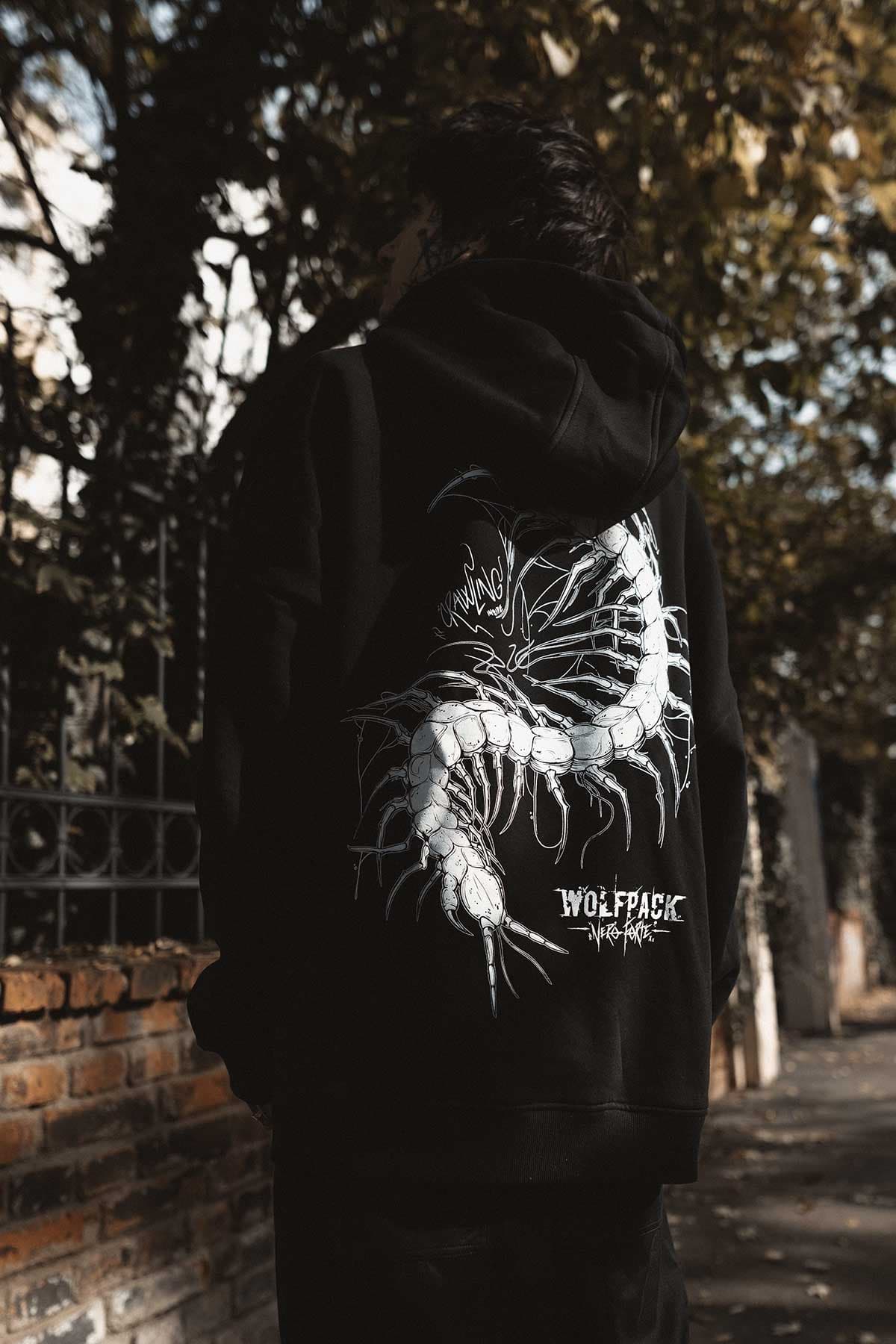 Black oversized hoodie with NEGATIVE ONE OVERSIZED HOODIE UNISEX print - Wolfpack Clothing