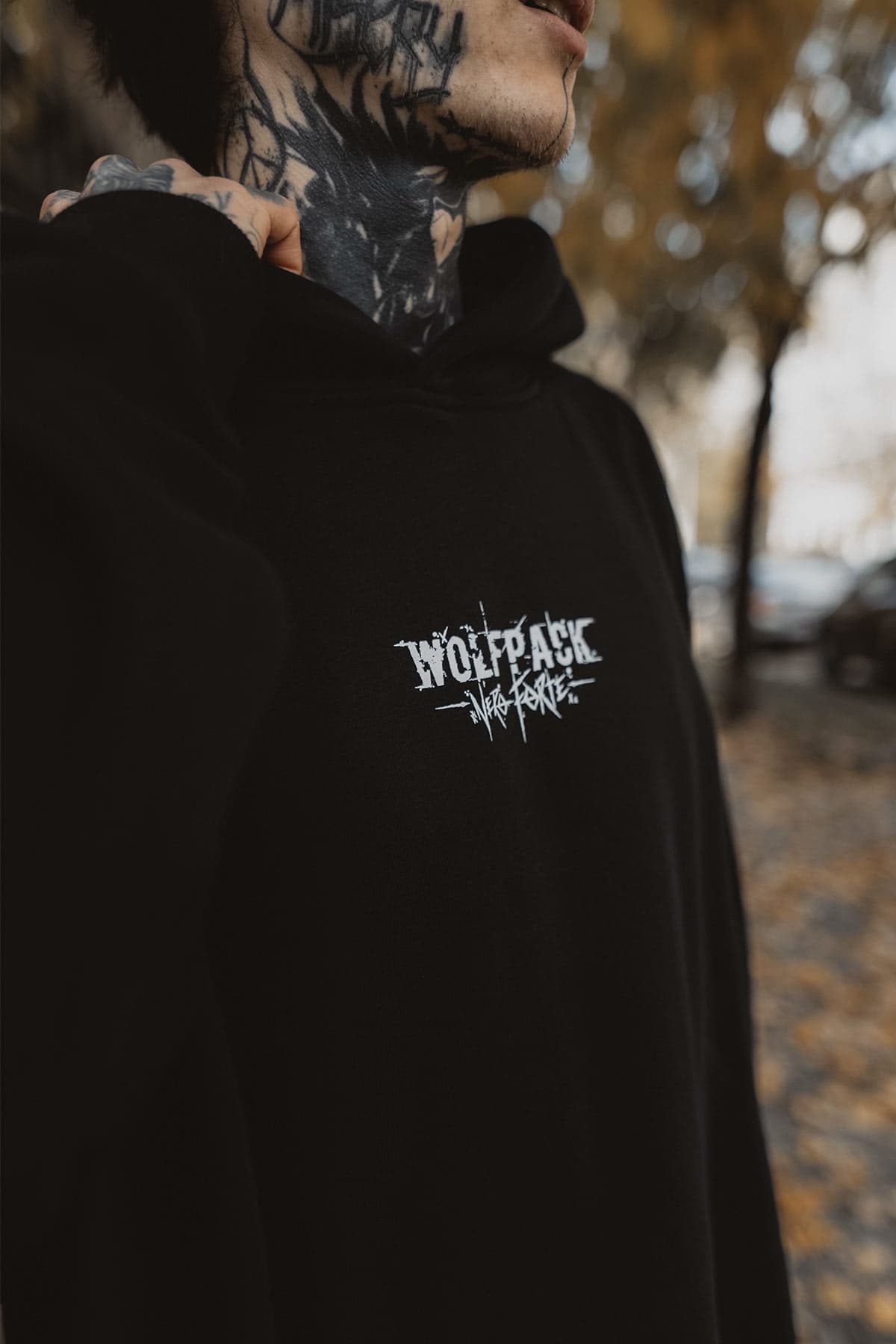 Black oversized hoodie with NEGATIVE ONE OVERSIZED HOODIE UNISEX print - Wolfpack Clothing