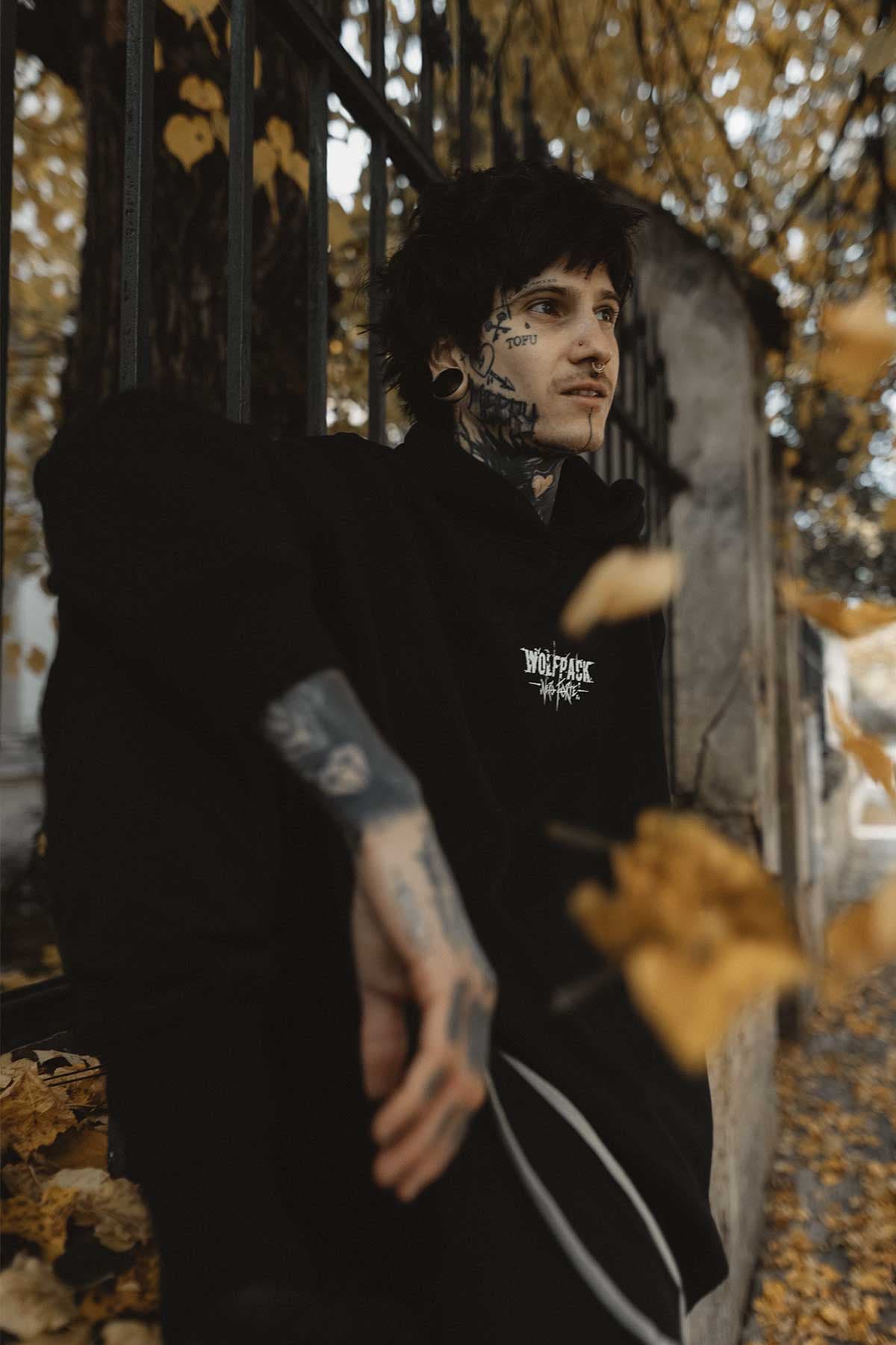 Black oversized hoodie with NEGATIVE ONE OVERSIZED HOODIE UNISEX print - Wolfpack Clothing
