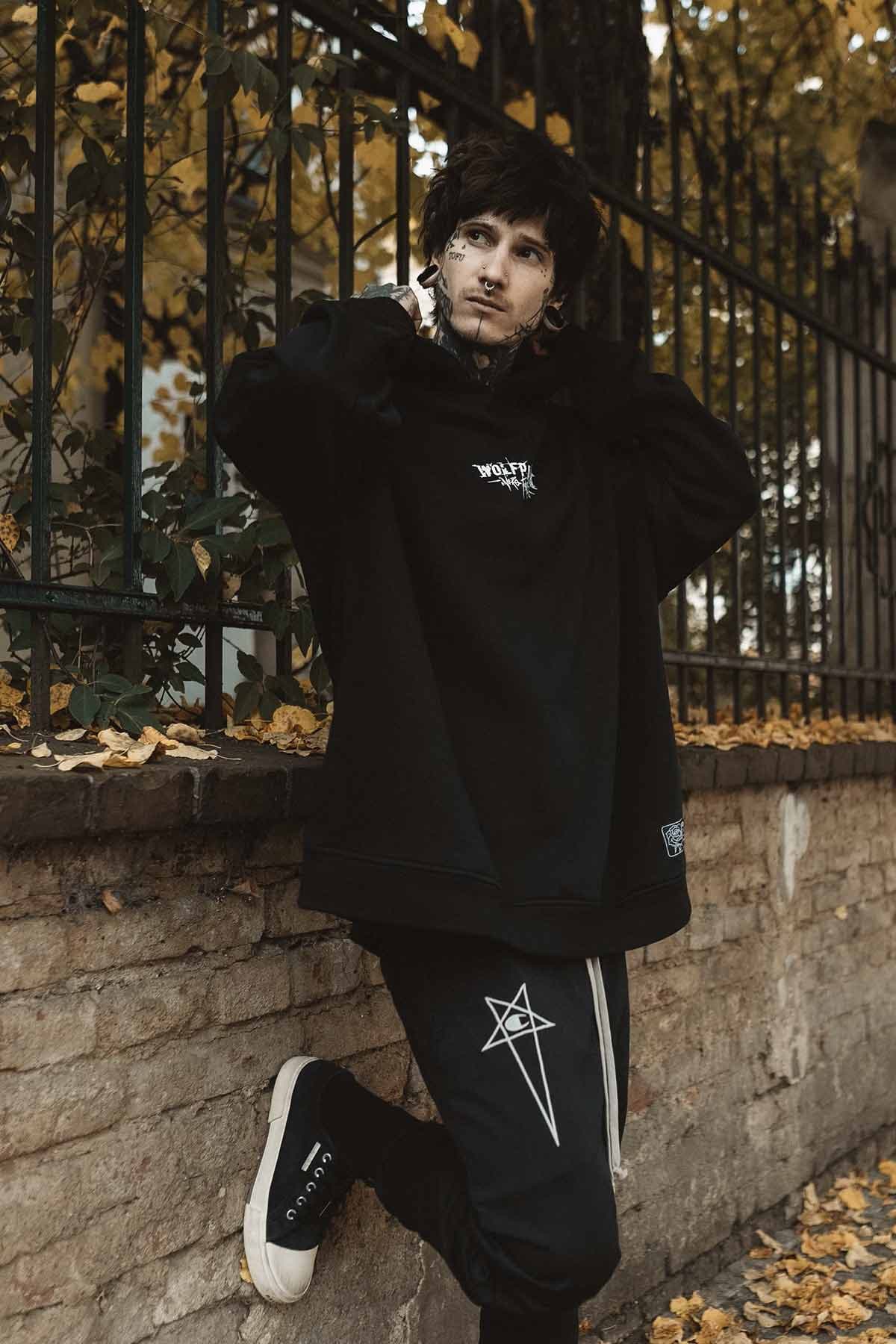 Black oversized hoodie with NEGATIVE ONE OVERSIZED HOODIE UNISEX print - Wolfpack Clothing