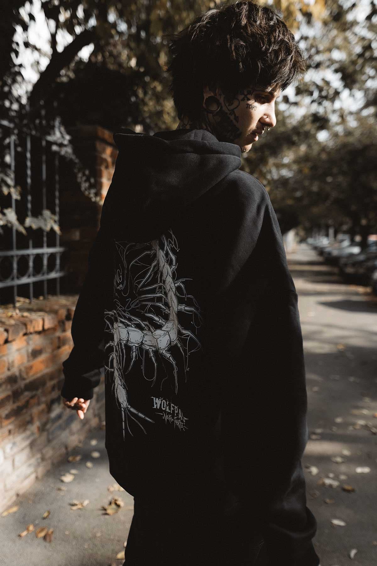Black oversized hoodie with NEGATIVE ONE OVERSIZED HOODIE UNISEX print - Wolfpack Clothing