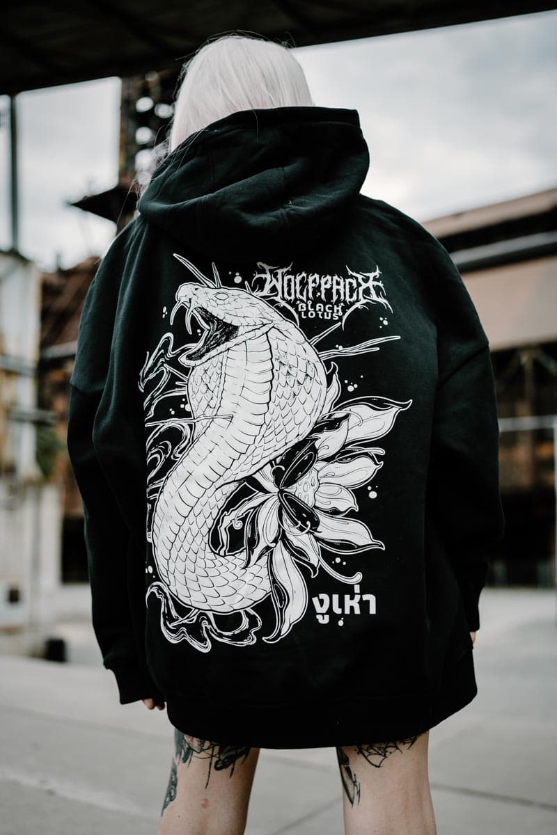 Black oversized hoodie with SERPENT OF SIAM OVERSIZED HOODIE UNISEX print - Wolfpack Clothing