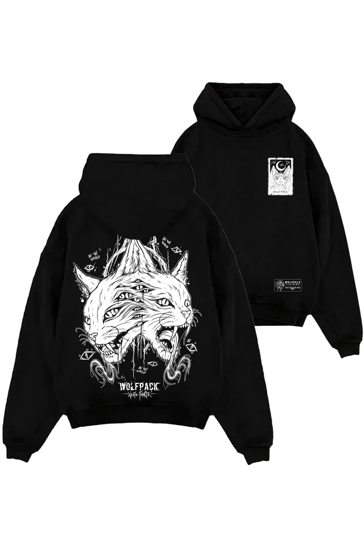Black oversized hoodie with THE MOON OVERSIZED HOODIE UNISEX print - Wolfpack Clothing