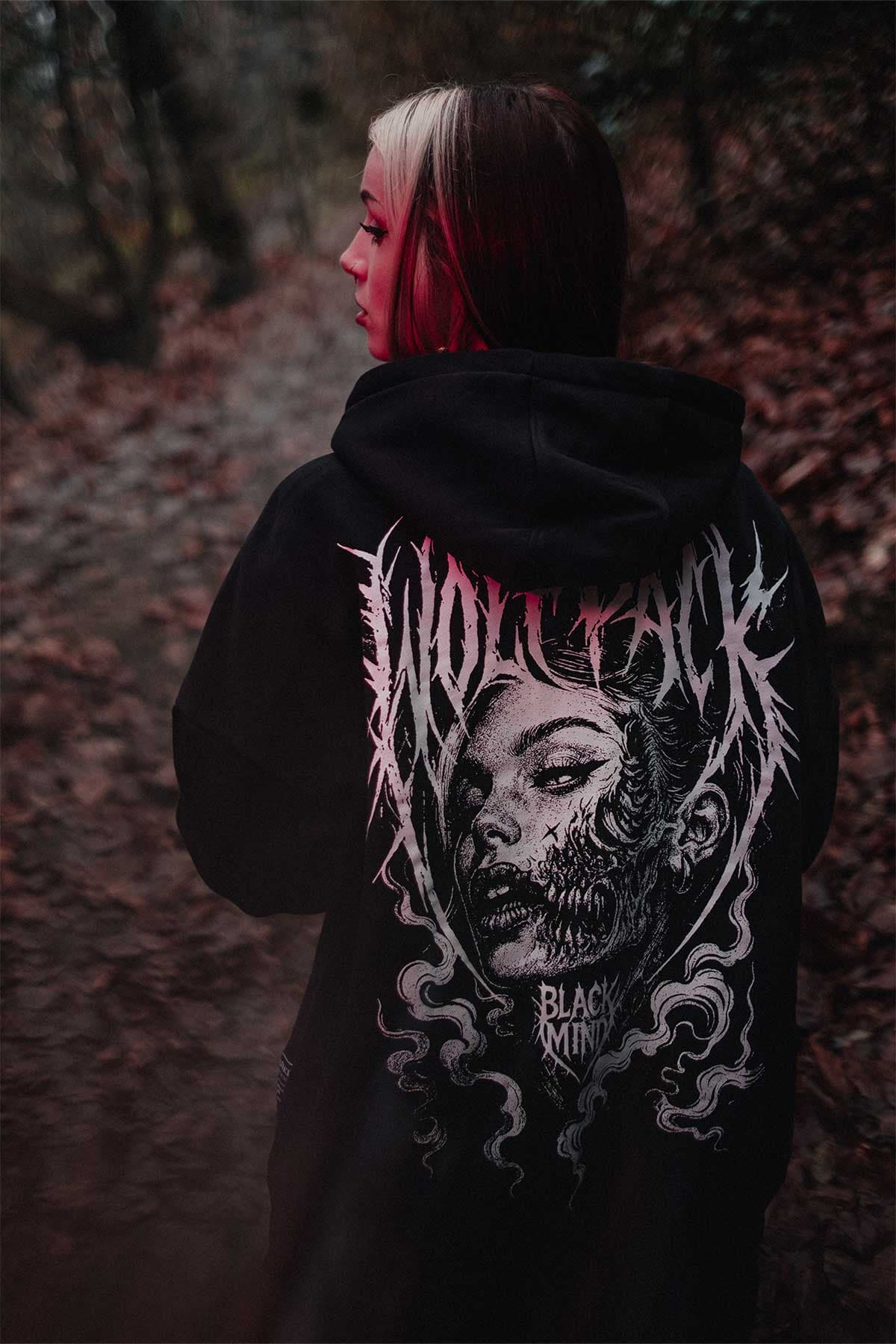 Black oversized hoodie with TOXIC FAITH OVERSIZED HOODIE UNISEX print - Wolfpack Clothing