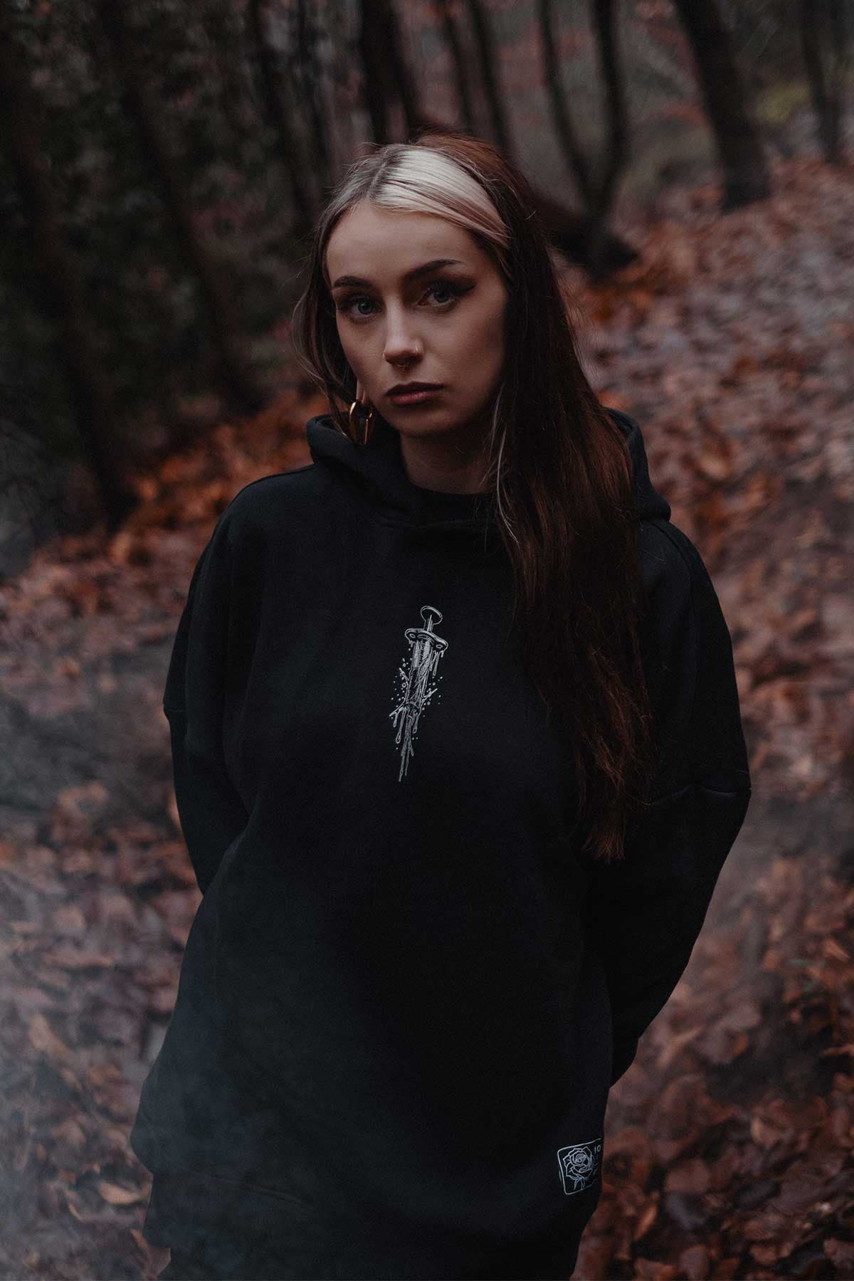 Black oversized hoodie with TOXIC FAITH OVERSIZED HOODIE UNISEX print - Wolfpack Clothing