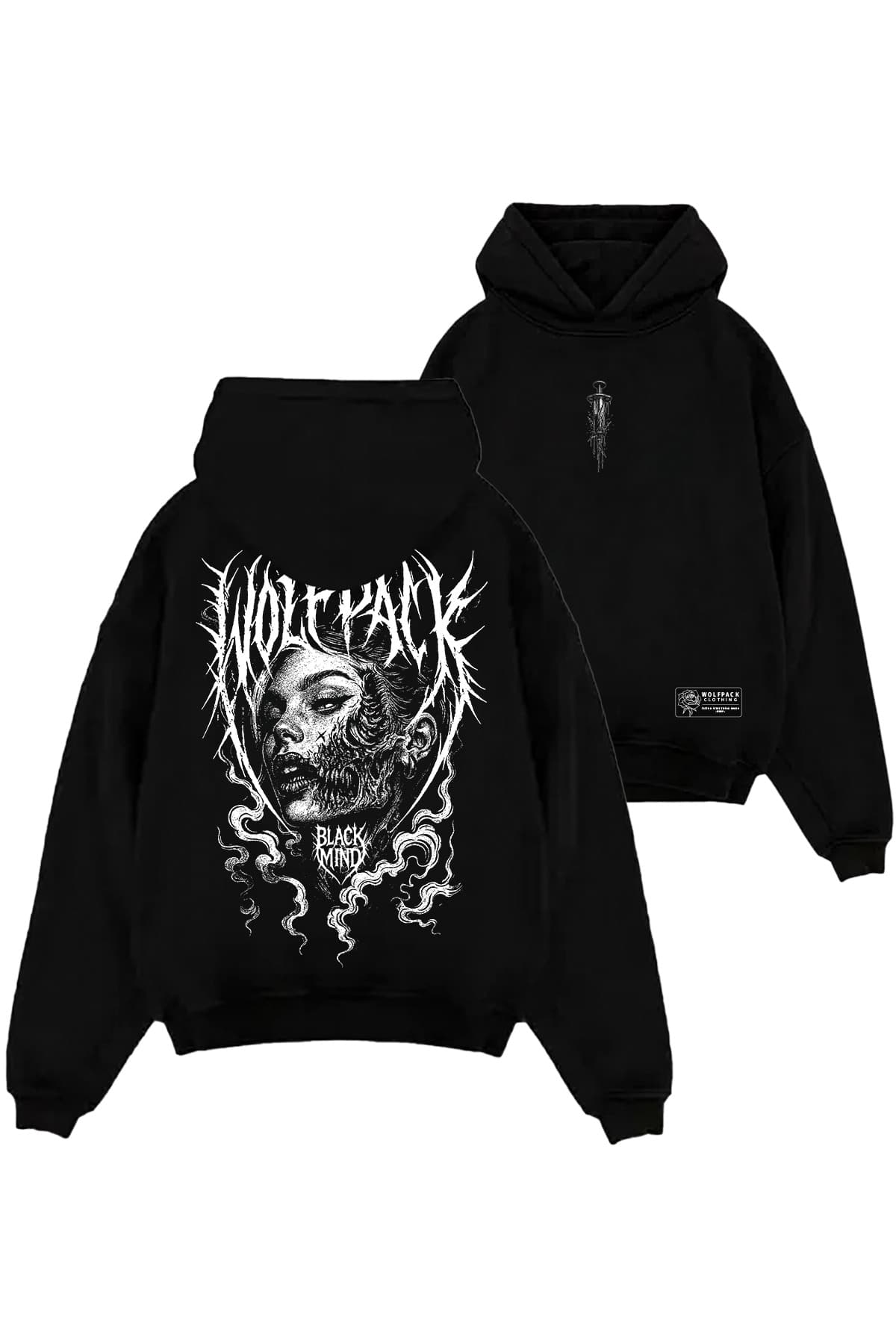 Black oversized hoodie with TOXIC FAITH OVERSIZED HOODIE UNISEX print - Wolfpack Clothing