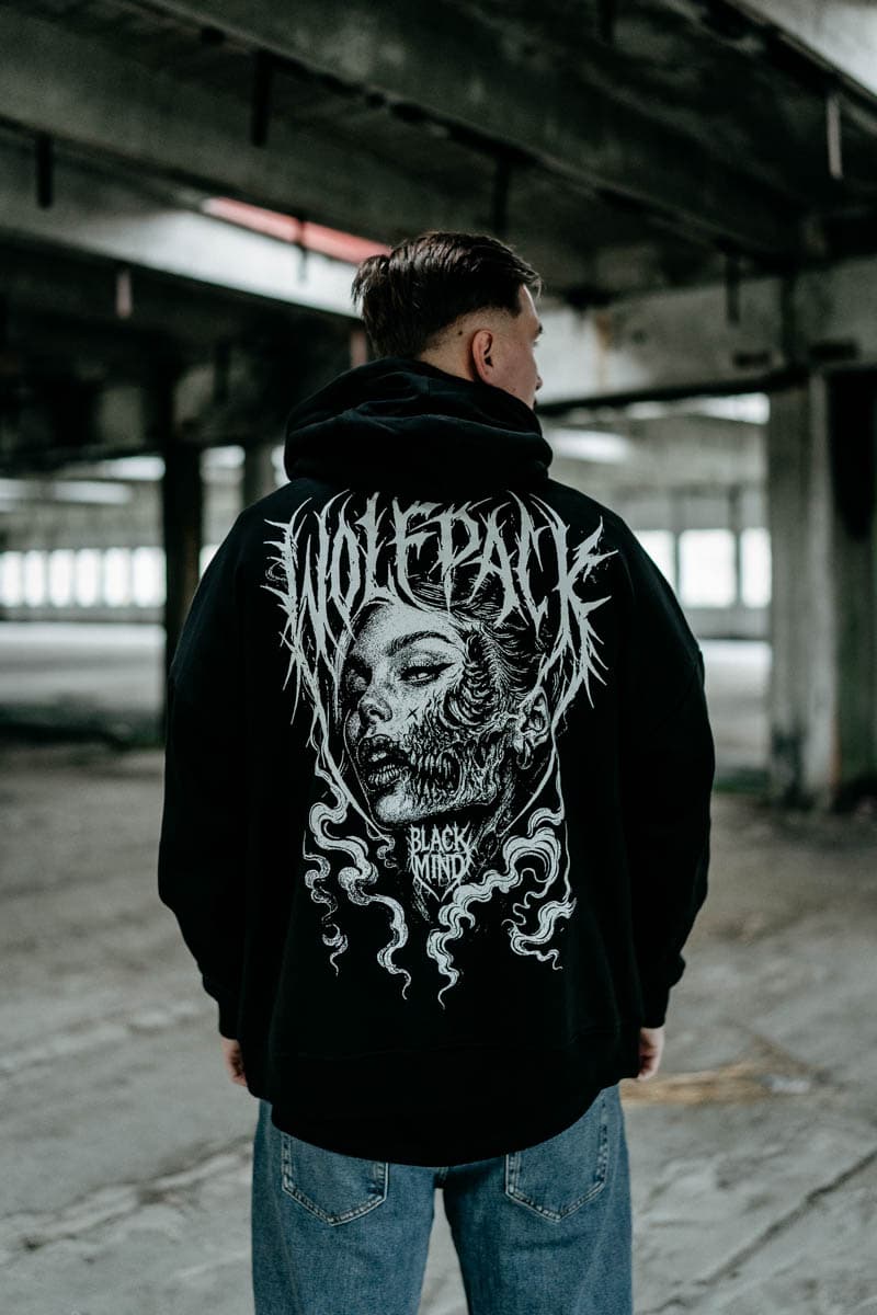 Black oversized hoodie with TOXIC FAITH OVERSIZED HOODIE UNISEX print - Wolfpack Clothing