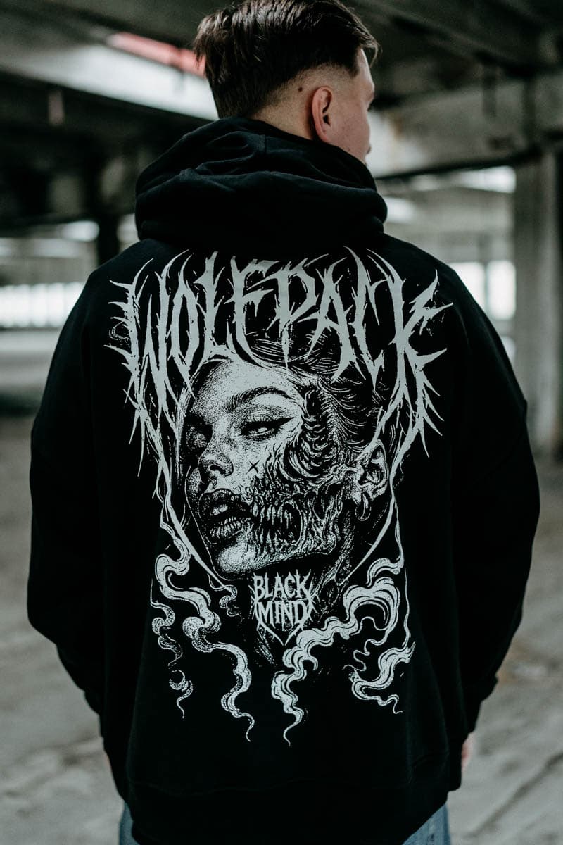 Black oversized hoodie with TOXIC FAITH OVERSIZED HOODIE UNISEX print - Wolfpack Clothing