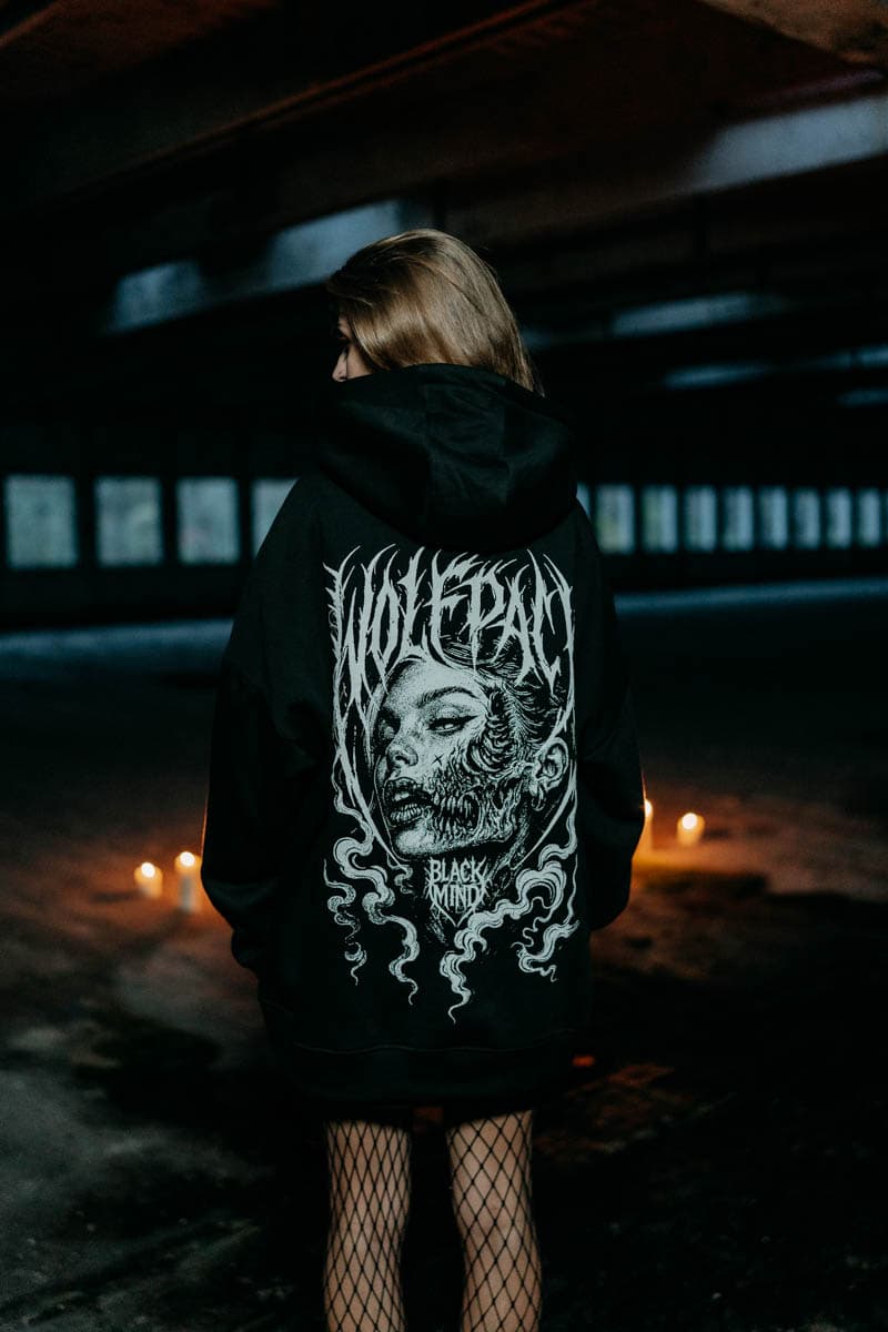 Black oversized hoodie with TOXIC FAITH OVERSIZED HOODIE UNISEX print - Wolfpack Clothing