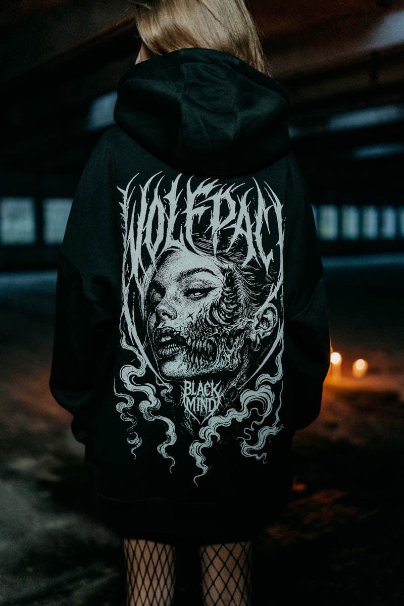 Black oversized hoodie with TOXIC FAITH OVERSIZED HOODIE UNISEX print - Wolfpack Clothing