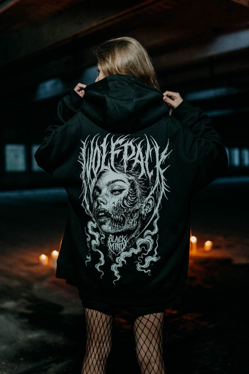 Black oversized hoodie with TOXIC FAITH OVERSIZED HOODIE UNISEX print - Wolfpack Clothing