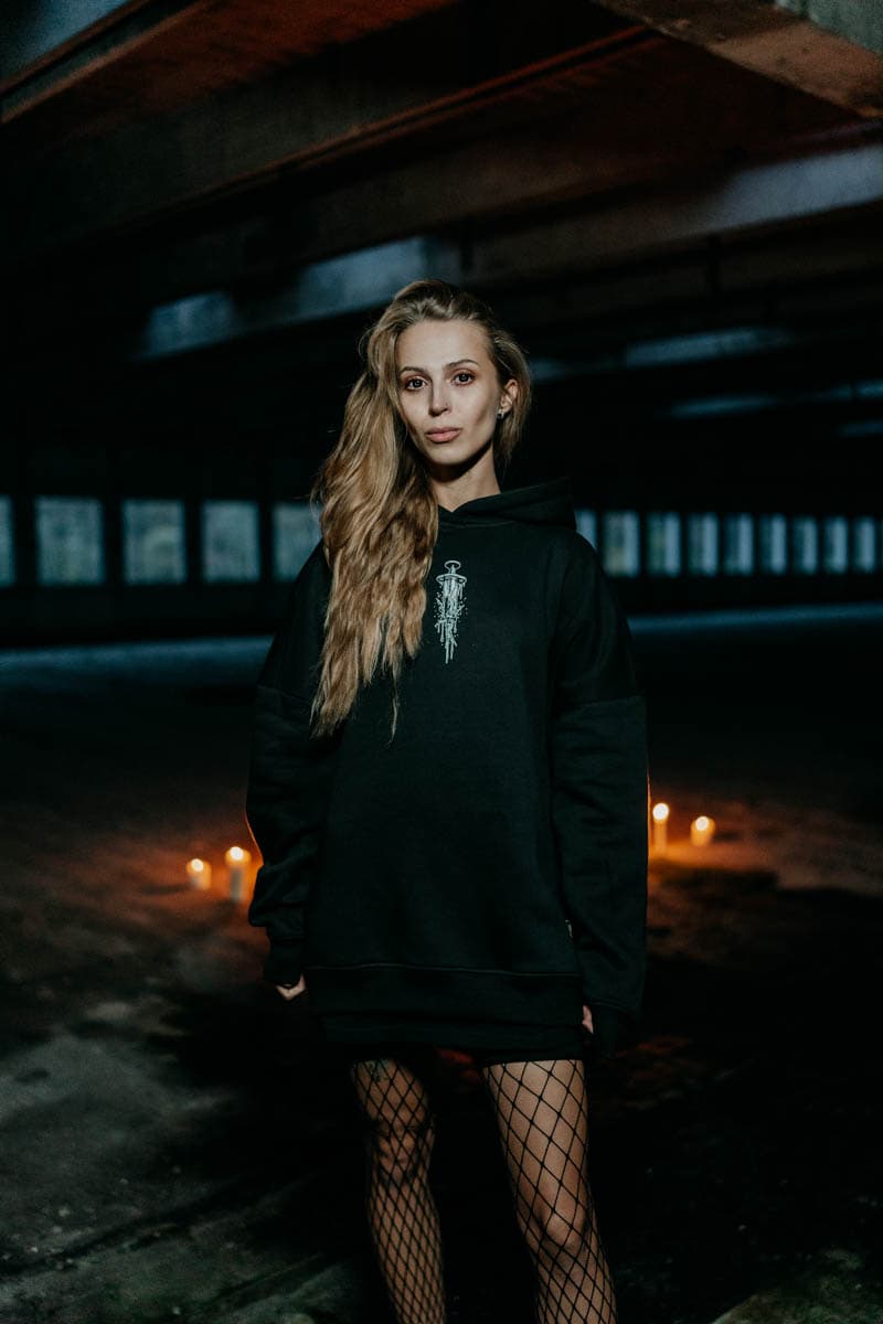 Black oversized hoodie with TOXIC FAITH OVERSIZED HOODIE UNISEX print - Wolfpack Clothing