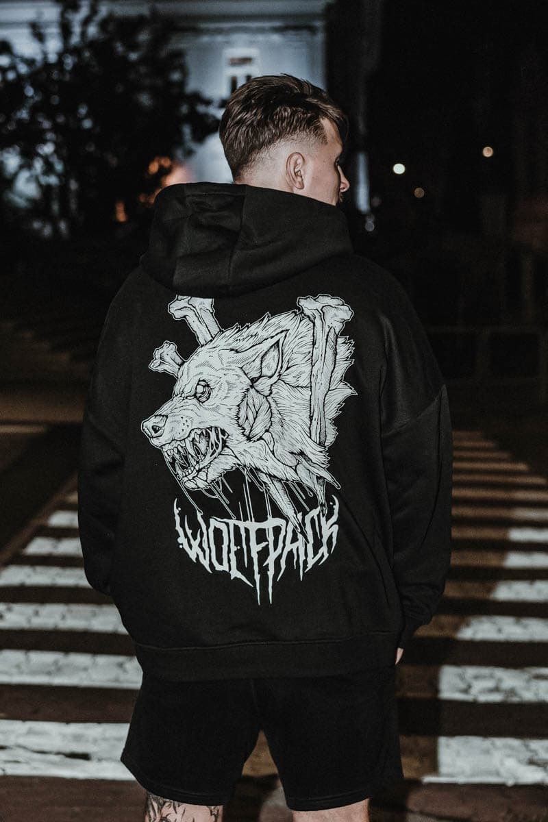 Black oversized hoodie with UNDEAD OVERSIZED HOODIE UNISEX print - Wolfpack Clothing