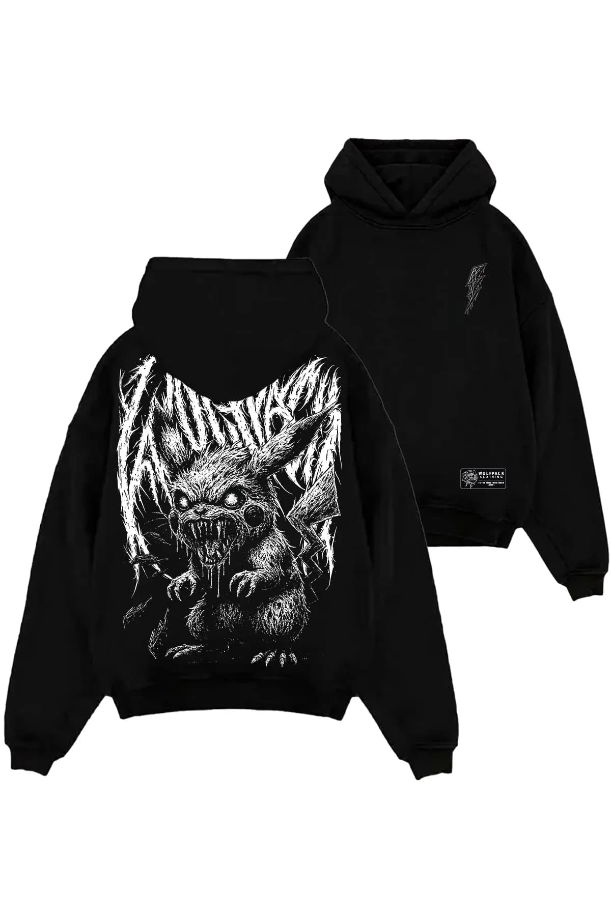 Black oversized hoodie with VOLTGNAW OVERSIZED HOODIE UNISEX print - Wolfpack Clothing