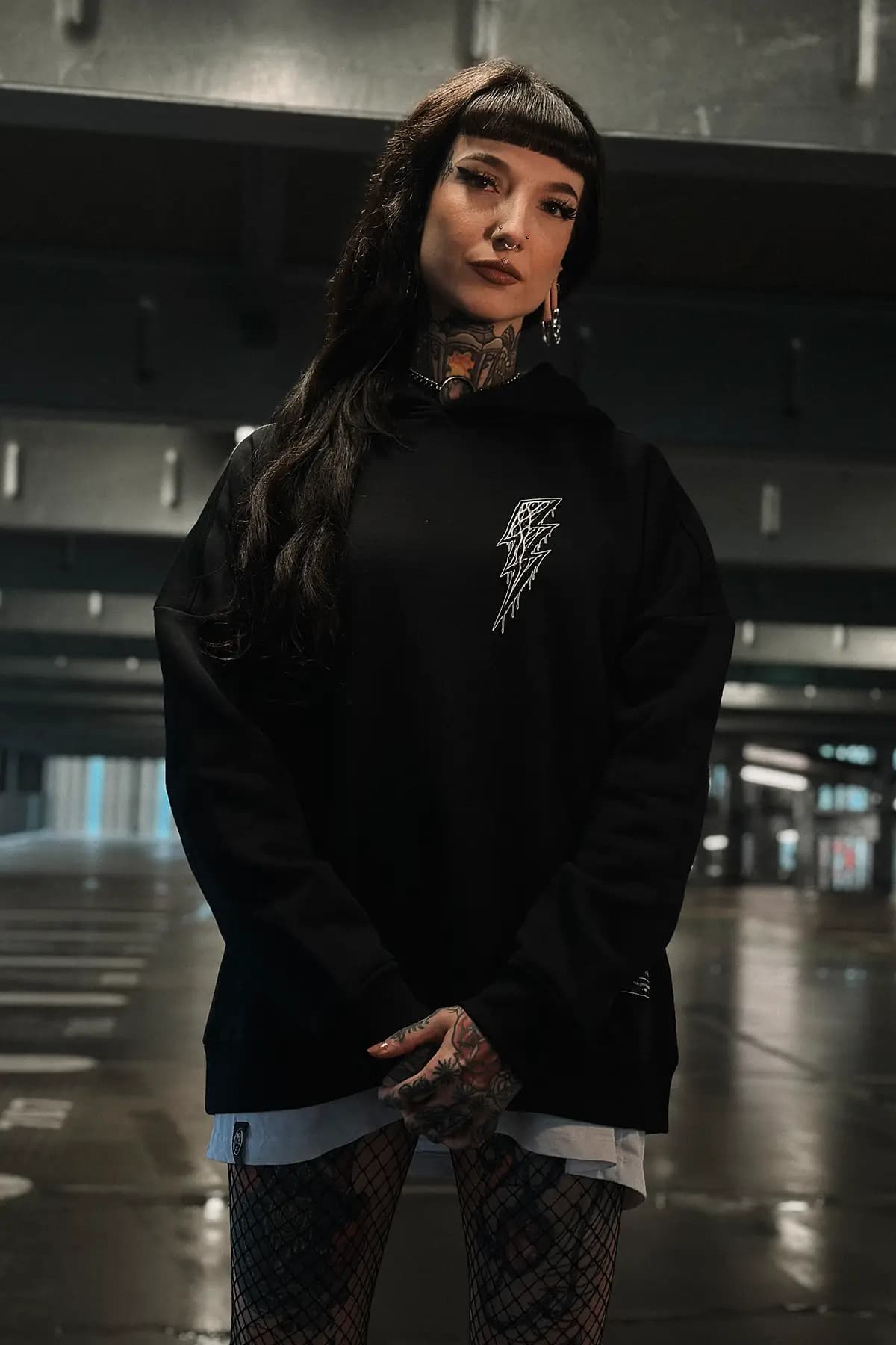 Black oversized hoodie with VOLTGNAW OVERSIZED HOODIE UNISEX print - Wolfpack Clothing