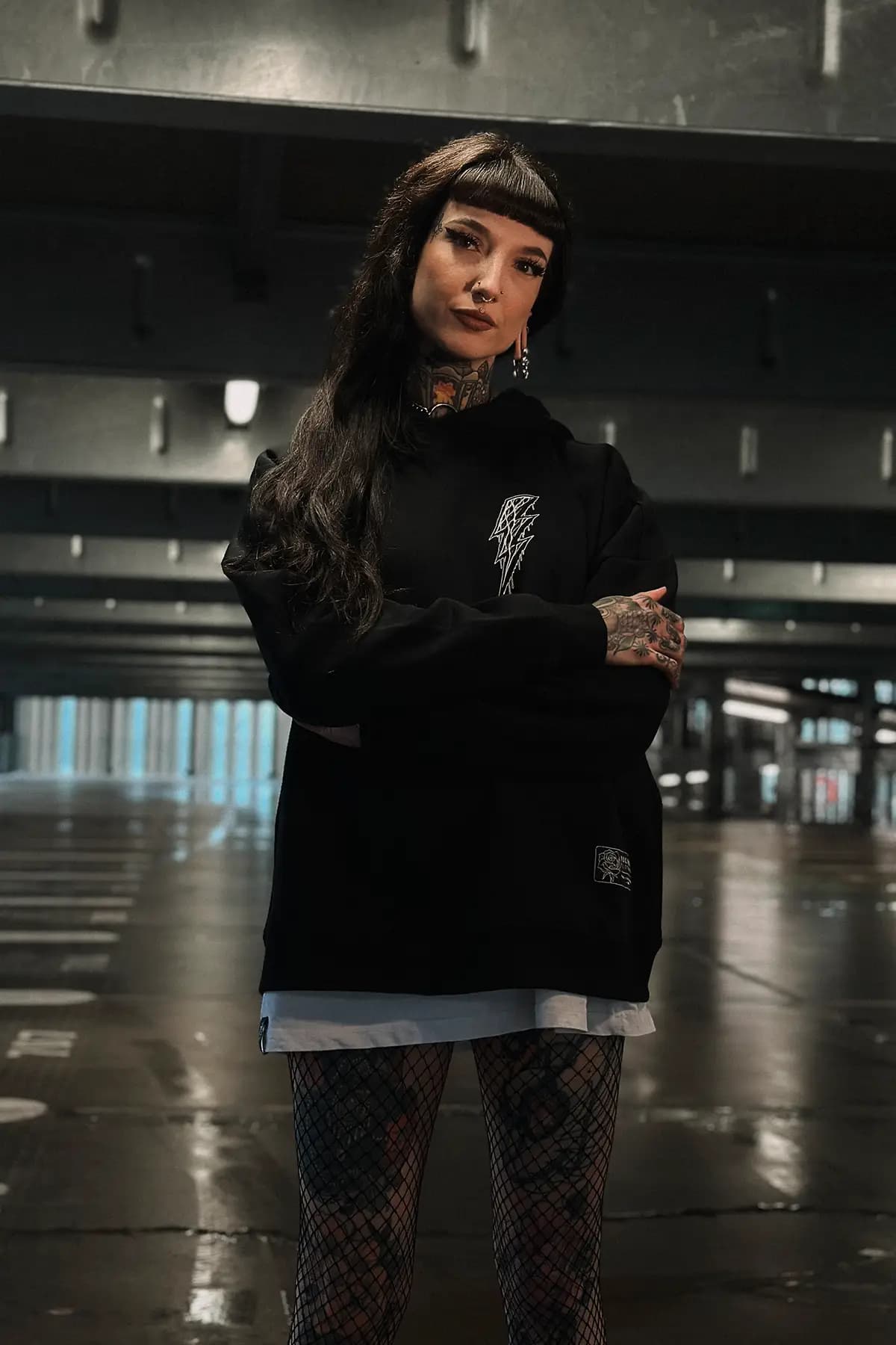 Black oversized hoodie with VOLTGNAW OVERSIZED HOODIE UNISEX print - Wolfpack Clothing