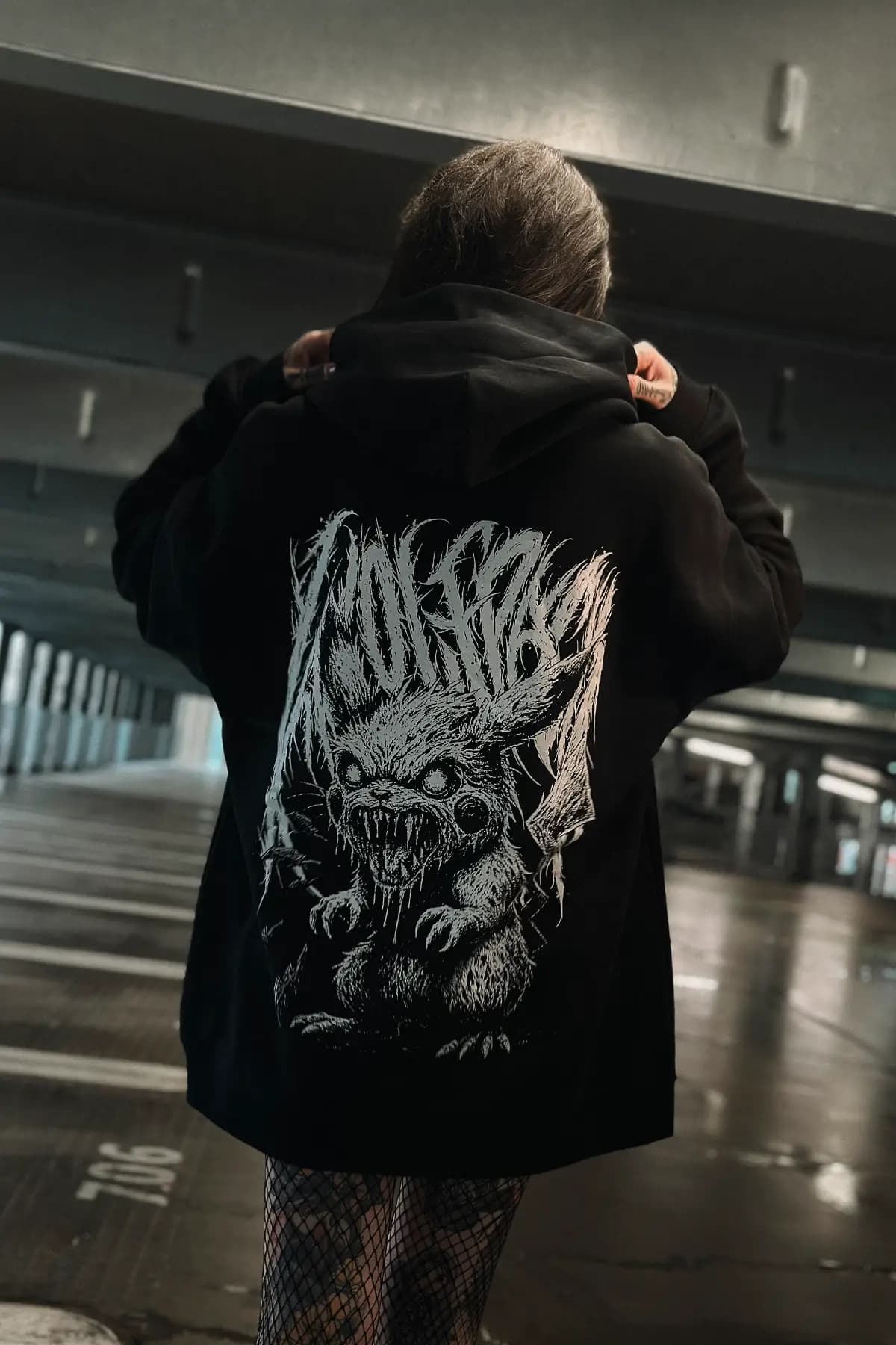 Black oversized hoodie with VOLTGNAW OVERSIZED HOODIE UNISEX print - Wolfpack Clothing