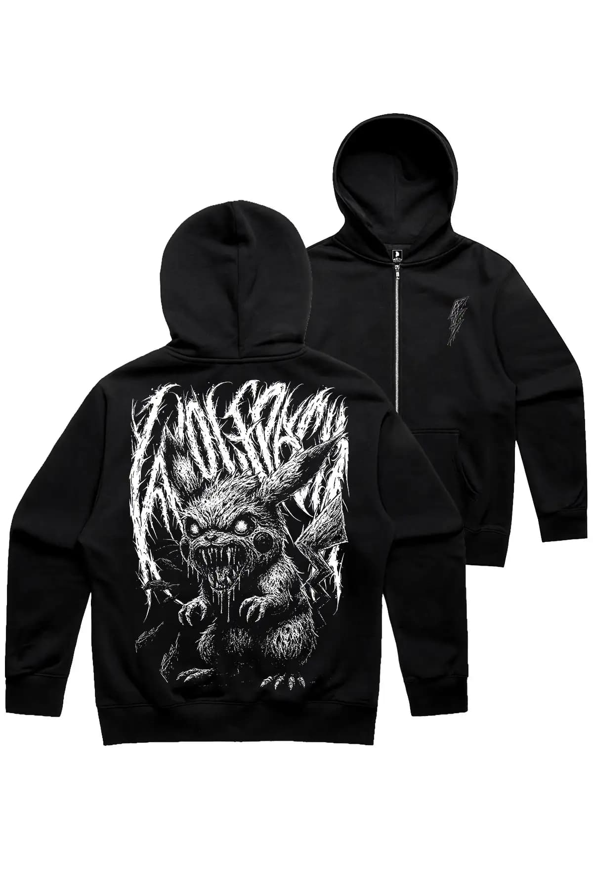 Black zip hoodie with VOLTGNAW ZIP HOODIE print - Wolfpack Clothing