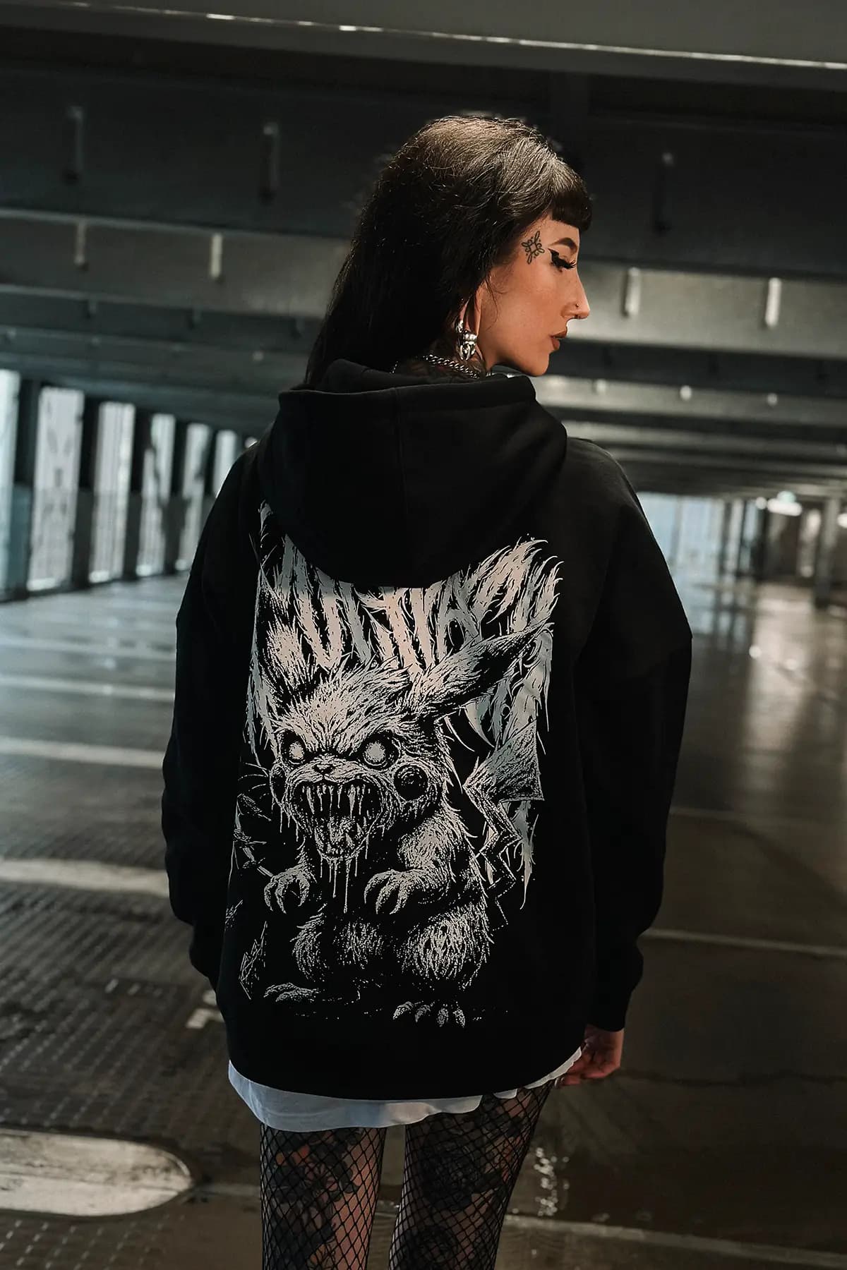 Black zip hoodie with VOLTGNAW ZIP HOODIE print - Wolfpack Clothing