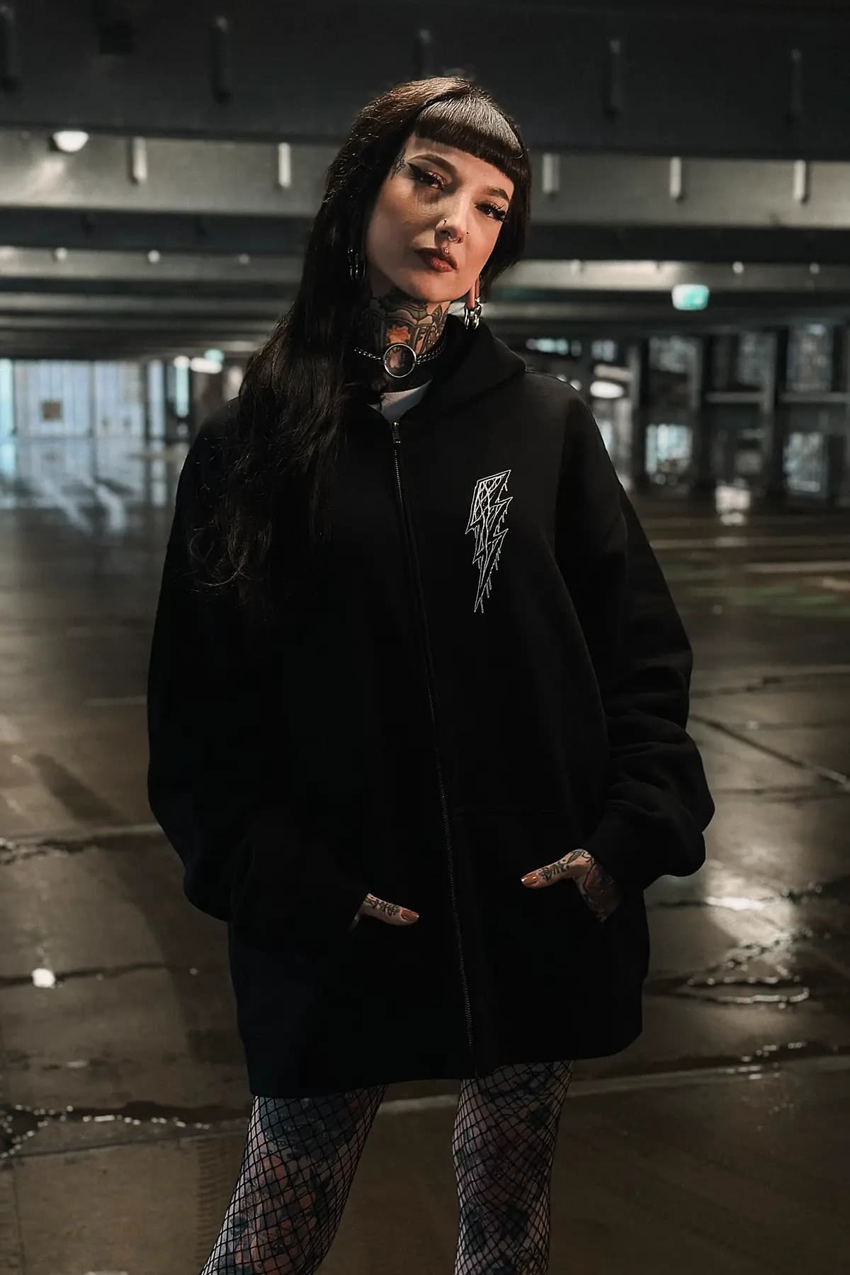 Black zip hoodie with VOLTGNAW ZIP HOODIE print - Wolfpack Clothing