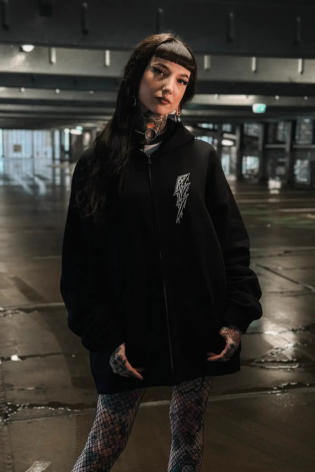 Black zip hoodie with VOLTGNAW ZIP HOODIE print - Wolfpack Clothing