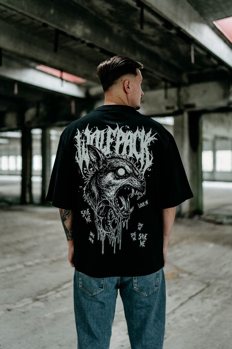 Black oversized t-shirt with ABYSS HOUND OVERSIZED TEE UNISEX print - Wolfpack Clothing