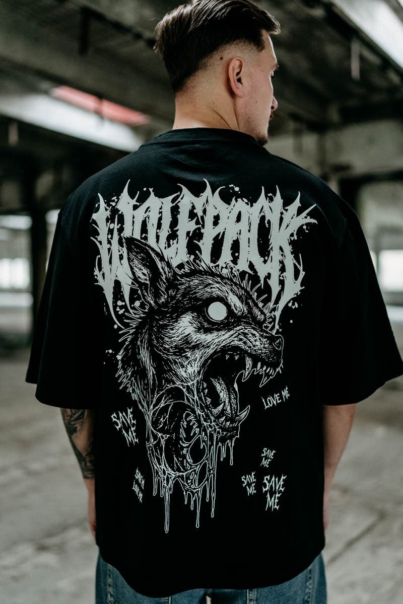 Black oversized t-shirt with ABYSS HOUND OVERSIZED TEE UNISEX print - Wolfpack Clothing