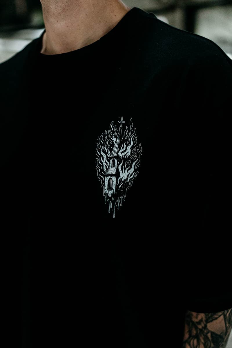 Black oversized t-shirt with BLACK RITUAL OVERSIZED TEE UNISEX print - Wolfpack Clothing