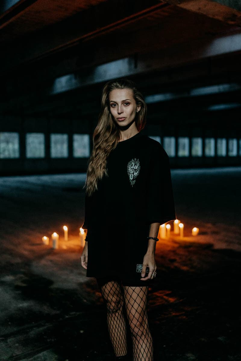 Black oversized t-shirt with BLACK RITUAL OVERSIZED TEE UNISEX print - Wolfpack Clothing
