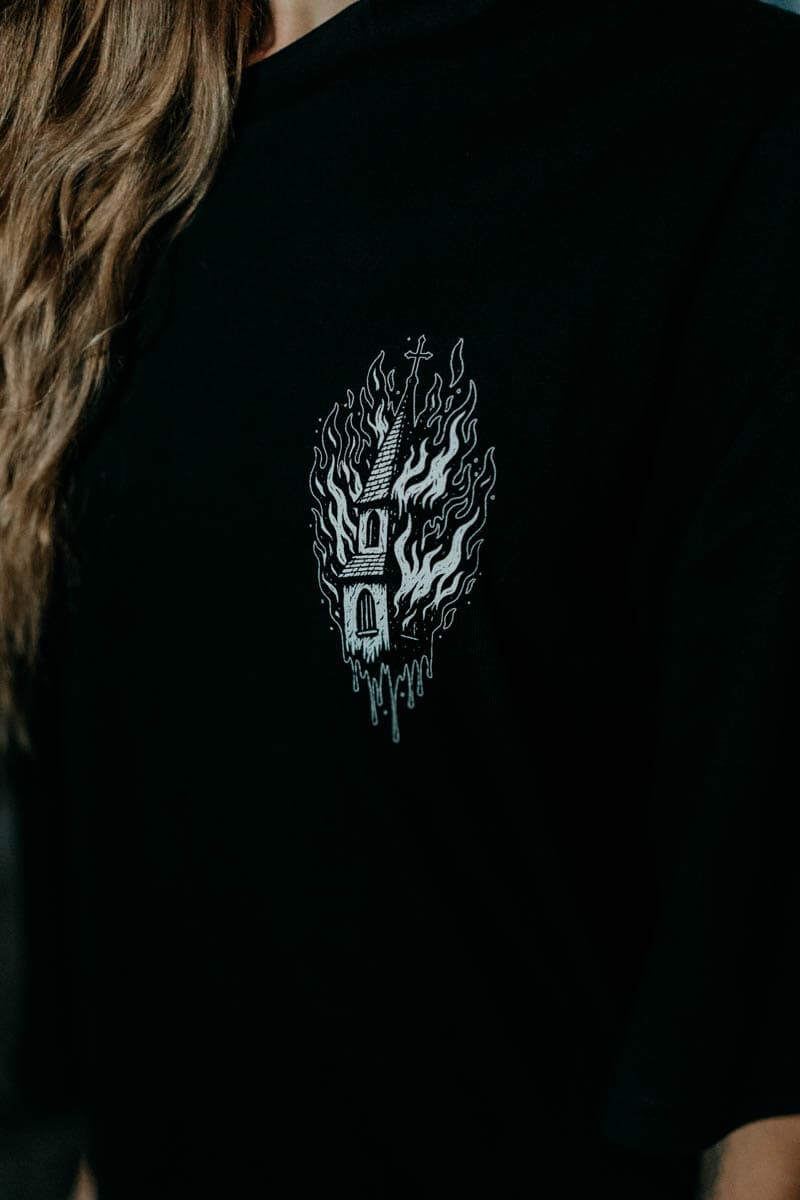 Black oversized t-shirt with BLACK RITUAL OVERSIZED TEE UNISEX print - Wolfpack Clothing