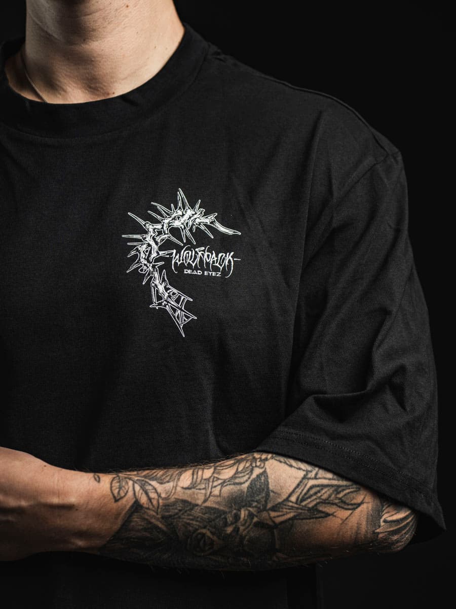 Black oversized t-shirt with BLOOD BITE OVERSIZED TEE UNISEX 2.0 print - Wolfpack Clothing