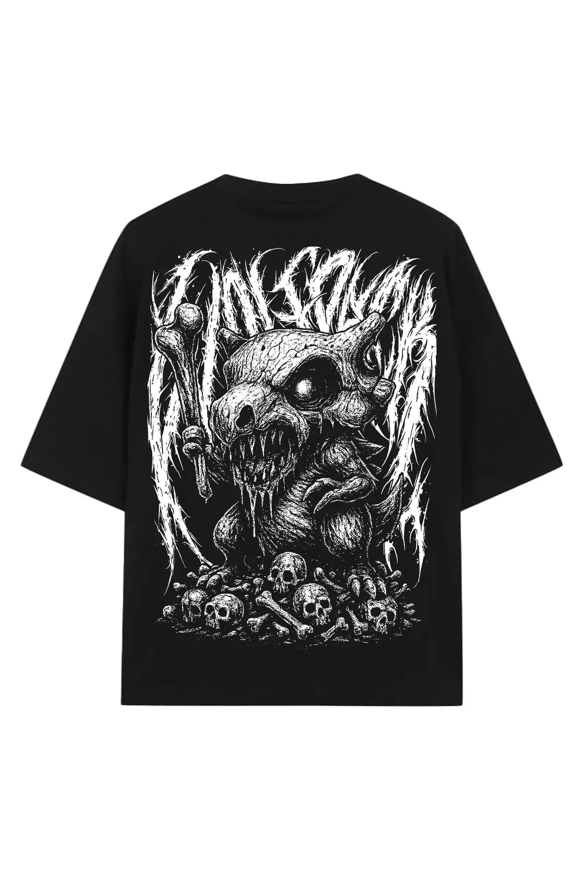 Black oversized t-shirt with DEATHLING OVERSIZED TEE UNISEX print - Wolfpack Clothing