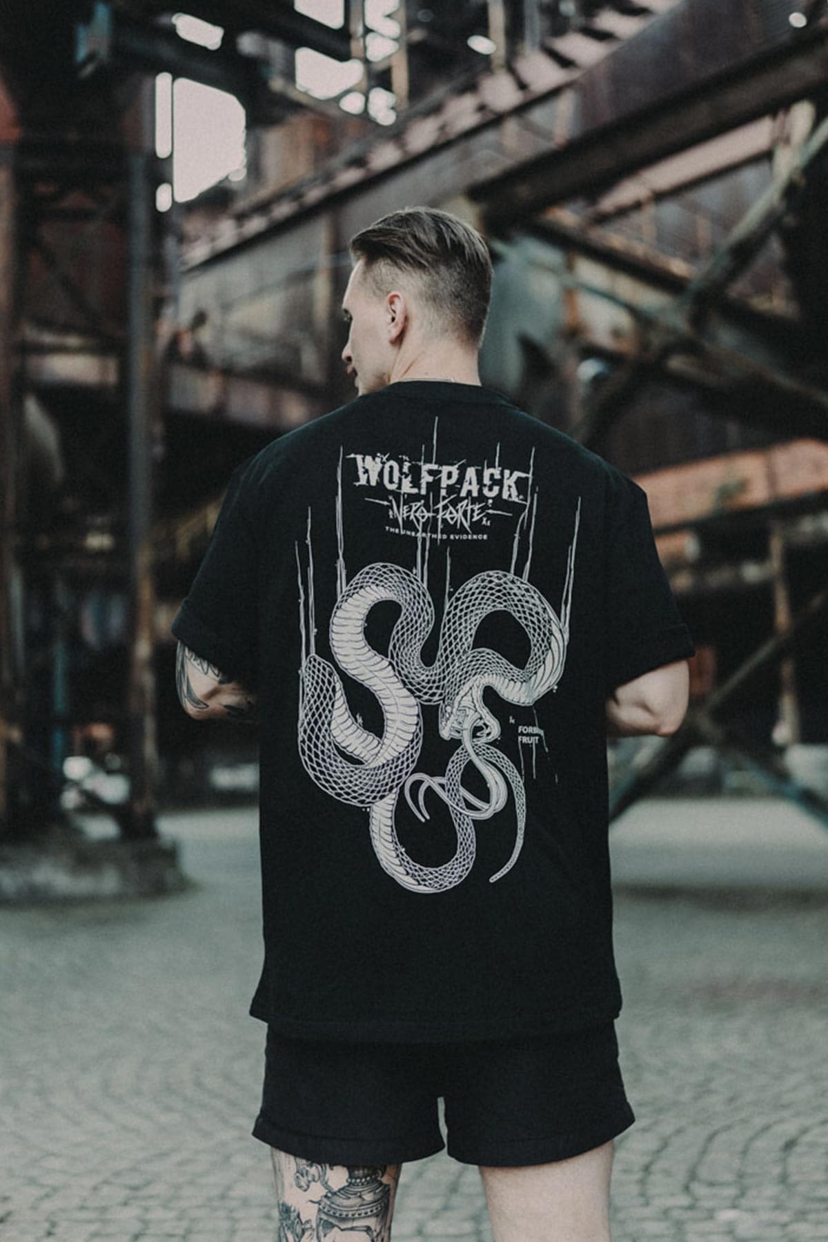Black oversized t-shirt with FORBIDDEN FRUIT OVERSIZED TEE UNISEX print - Wolfpack Clothing