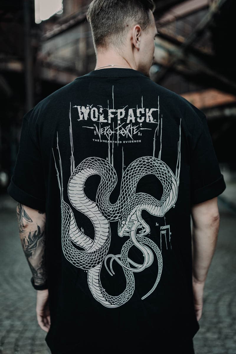 Black oversized t-shirt with FORBIDDEN FRUIT OVERSIZED TEE UNISEX print - Wolfpack Clothing