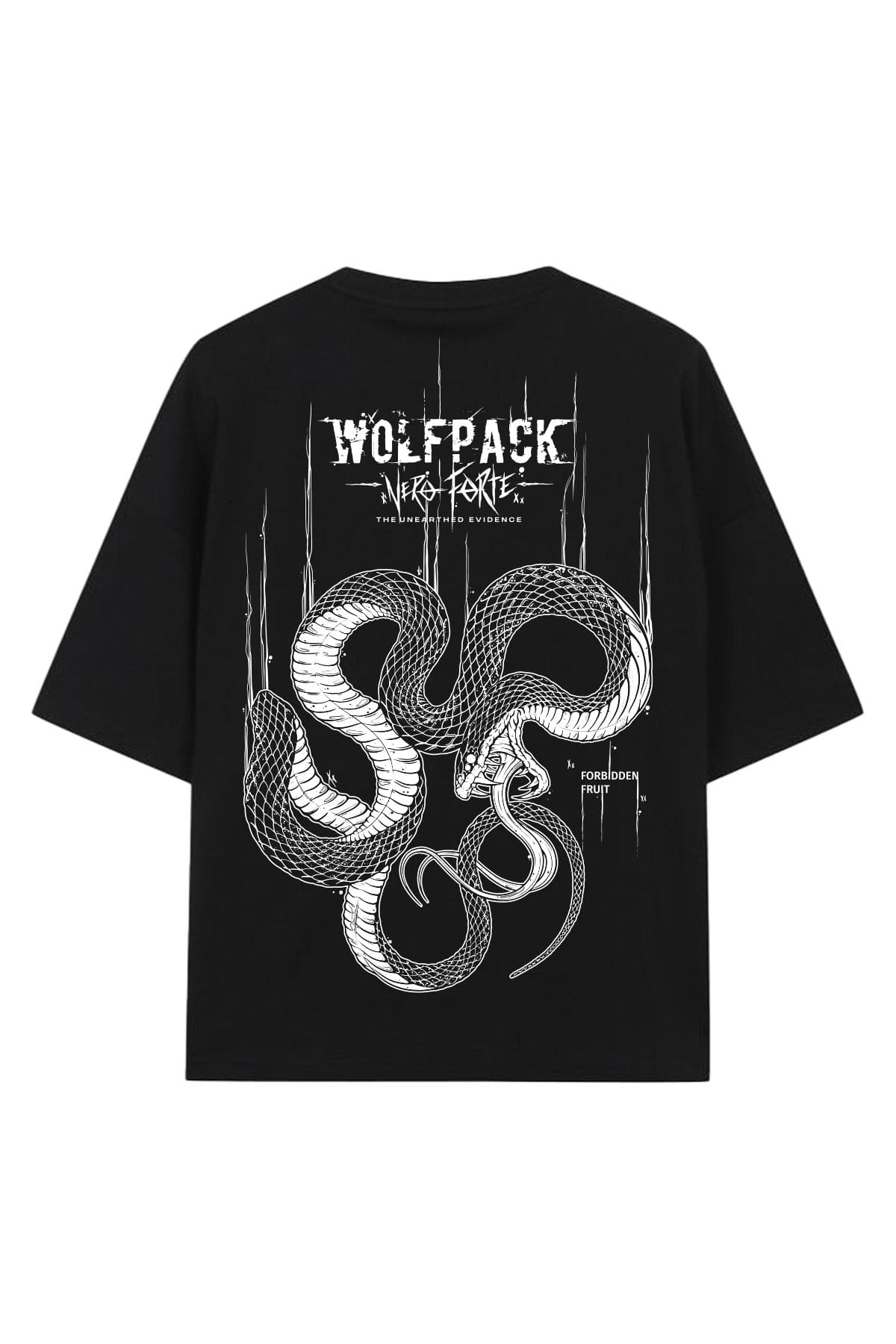 Black oversized t-shirt with FORBIDDEN FRUIT OVERSIZED TEE UNISEX print - Wolfpack Clothing