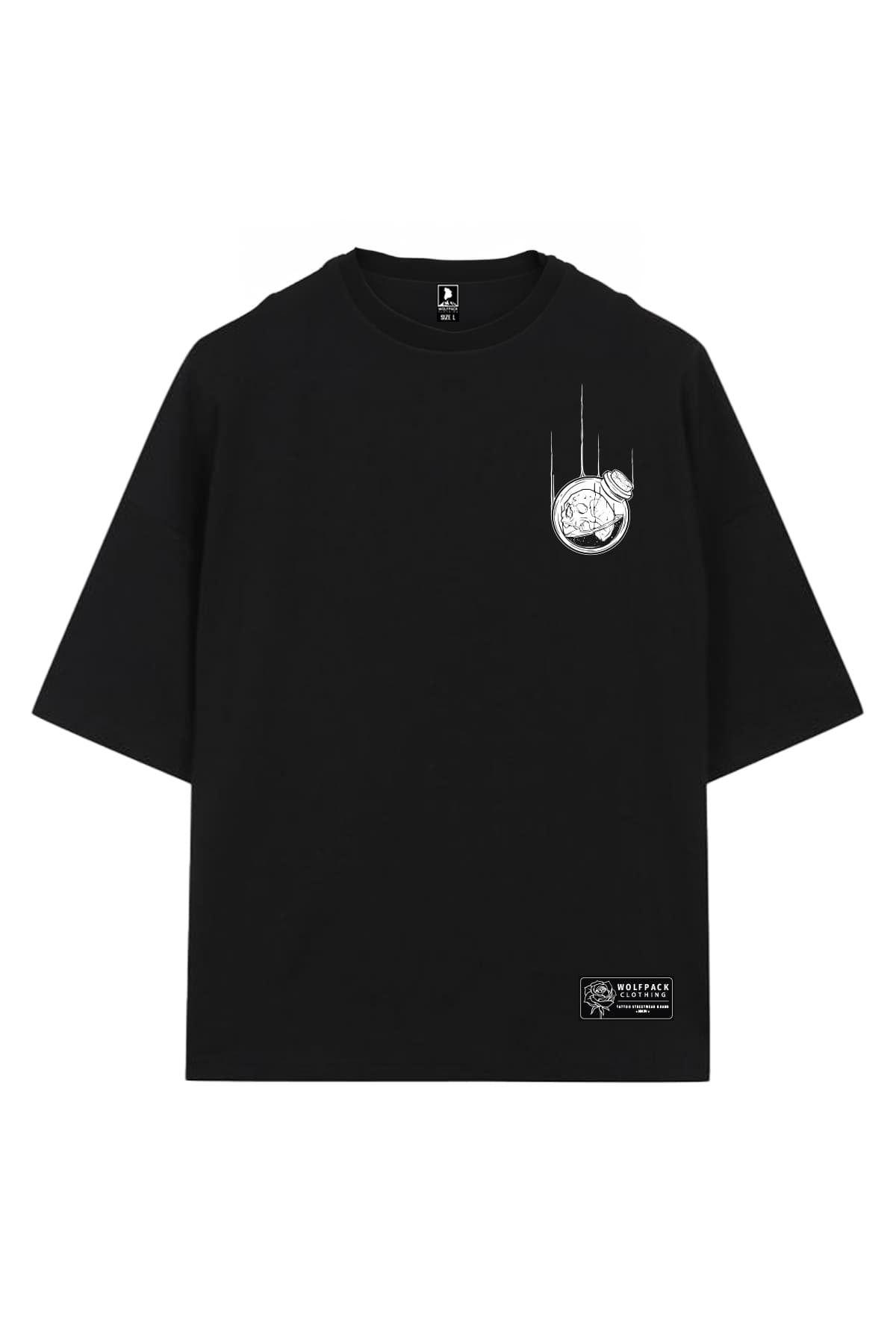 Black oversized t-shirt with FORBIDDEN FRUIT OVERSIZED TEE UNISEX print - Wolfpack Clothing