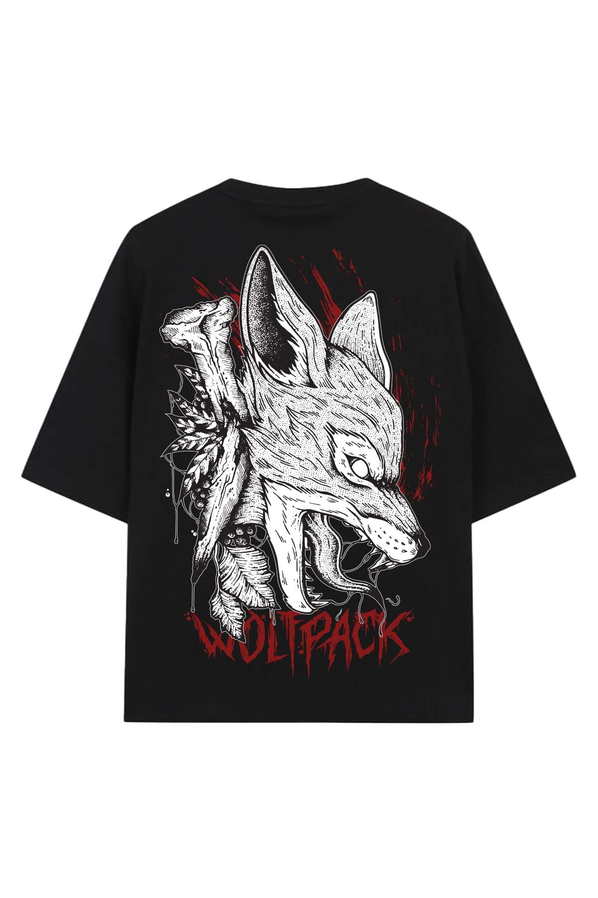 Black oversized t-shirt with FOX SPIRIT OVERSIZED TEE UNISEX print - Wolfpack Clothing