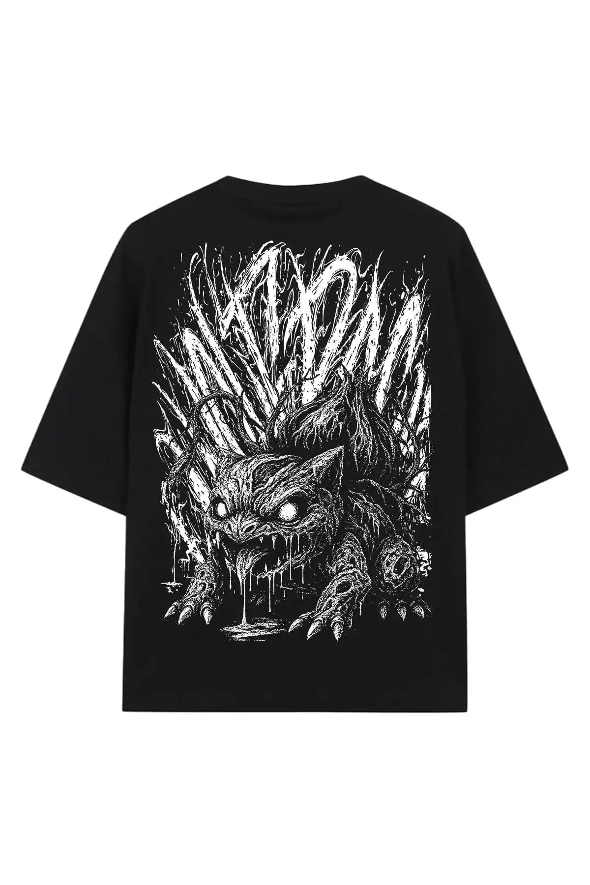 Black oversized t-shirt with GRAVEBACK OVERSIZED TEE UNISEX print - Wolfpack Clothing
